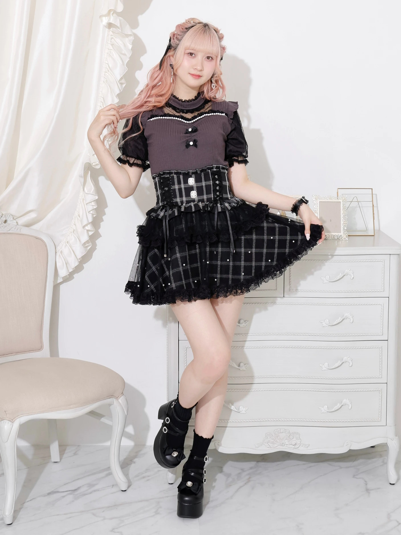 tシャツ ドットチュールデコルテシアーカットソー レディース ドットチュールデコルテシアーカットソー（カットソー・Tシャツ