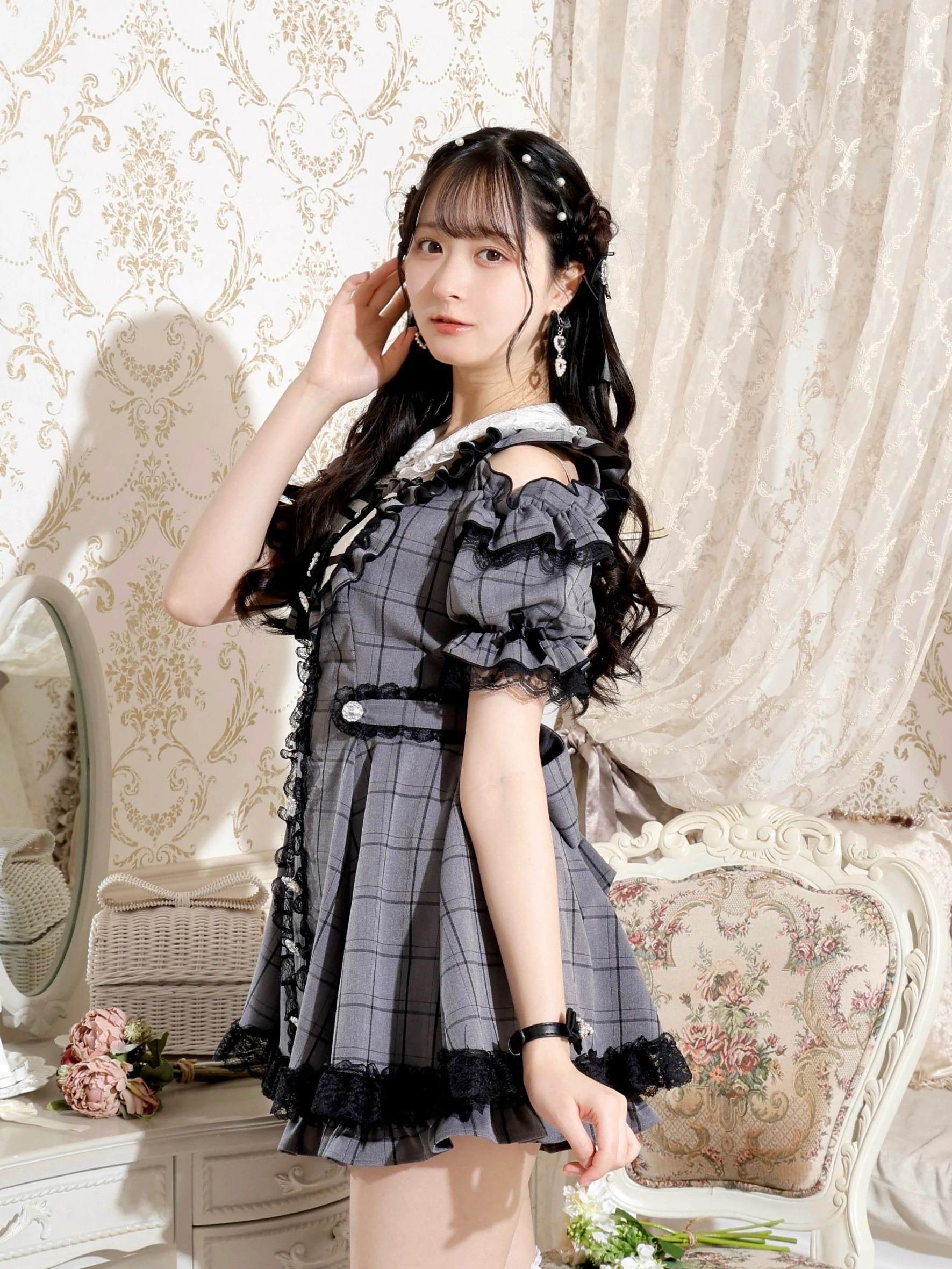 キラキラヨークオープンショルダーセットアップ（セットアップ｜ピンク