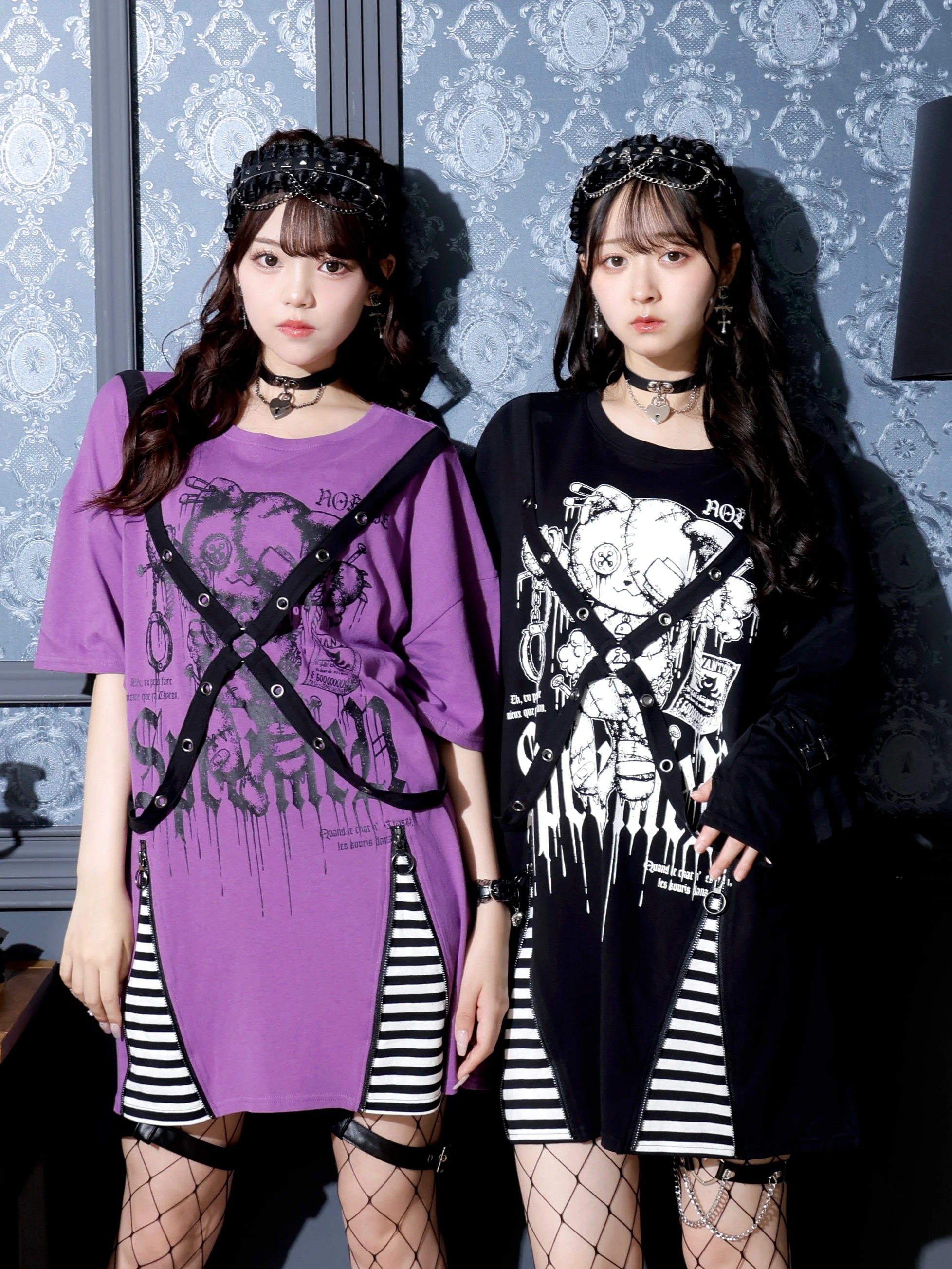 病みねこハーネスユニセックスTシャツ 病みねこハーネスユニセックスTシャツ（カットソー・Tシャツ｜黒