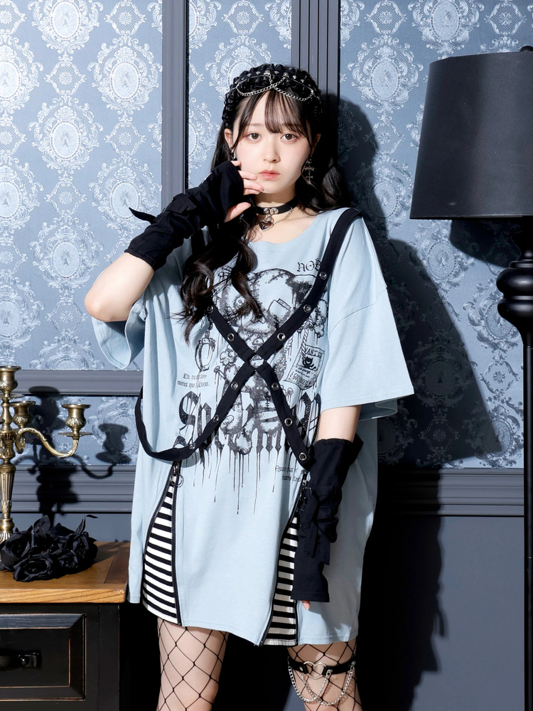 病みねこハーネスユニセックスTシャツ 病みねこハーネスユニセックスTシャツ（カットソー・Tシャツ｜黒