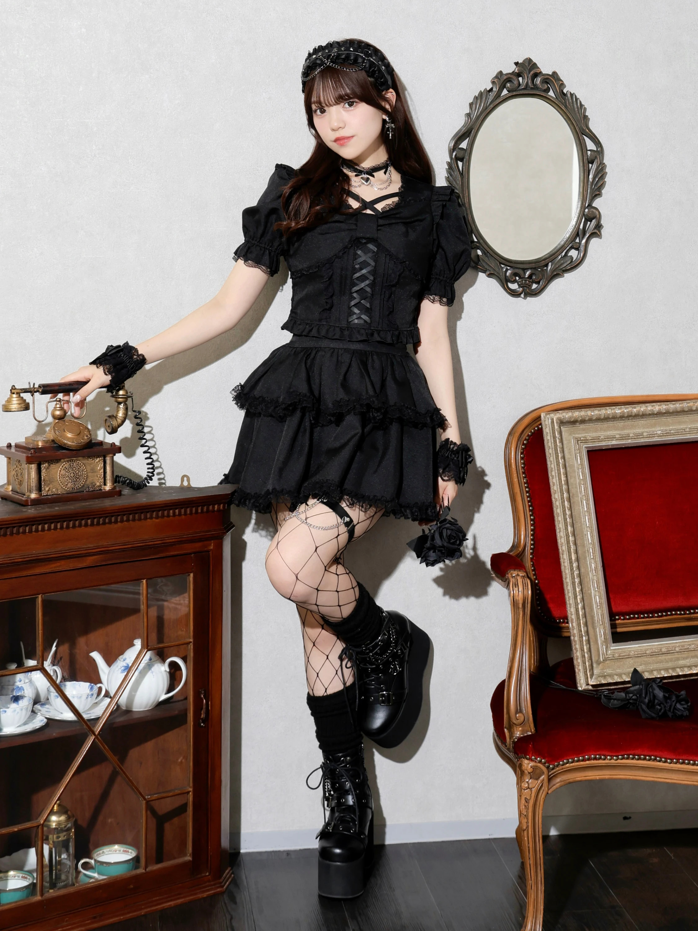 デコルテチョーカーリボンセットアップ（セットアップ｜ピンク・A柄