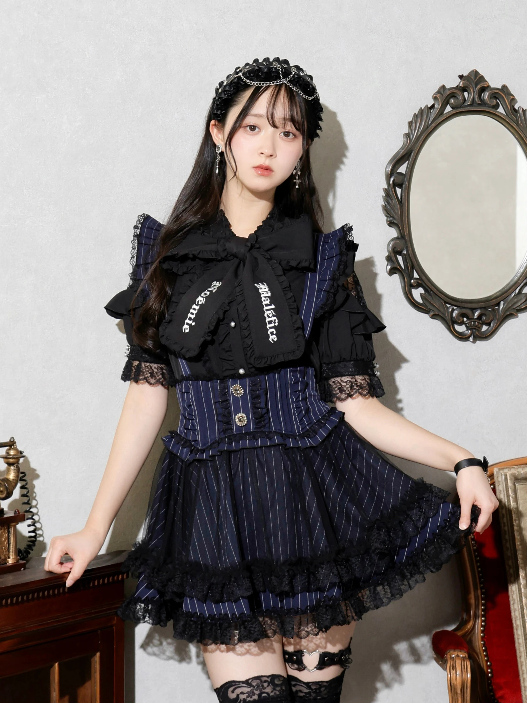 ブラックレースサスペンダー付き チュールスカート クーポン】ノエミー NOEMIE レースフリルサスペンダー付き