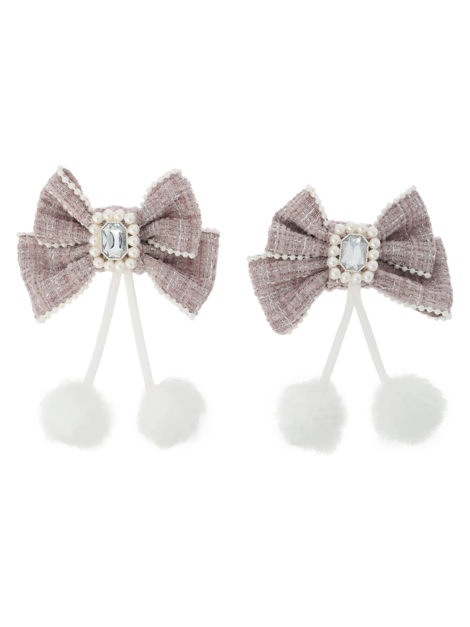 ツイードリボンぽんぽんツインテールクリップ（アクセサリー｜オフ