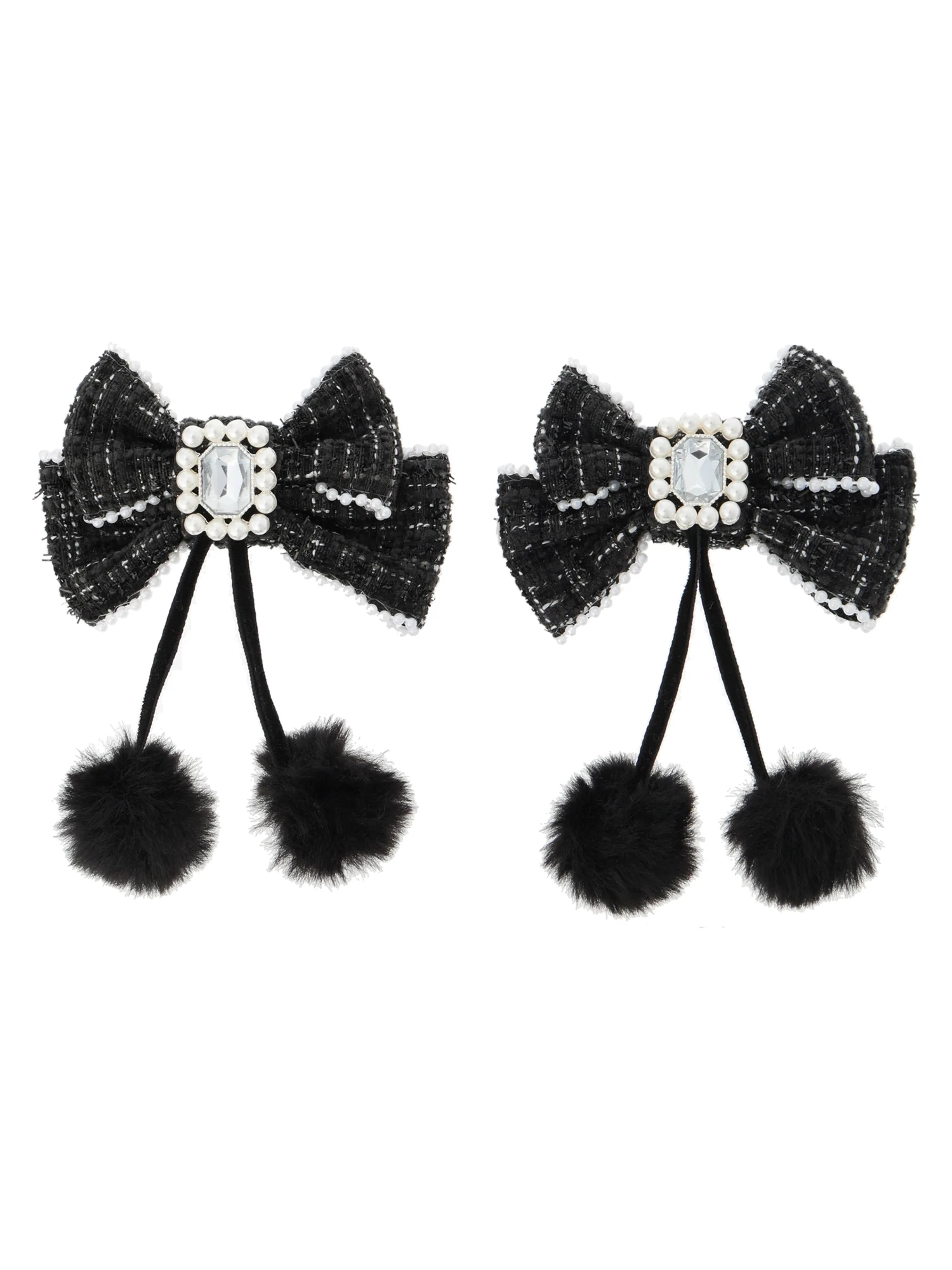 ツイードリボンぽんぽんツインテールクリップ（アクセサリー｜オフ