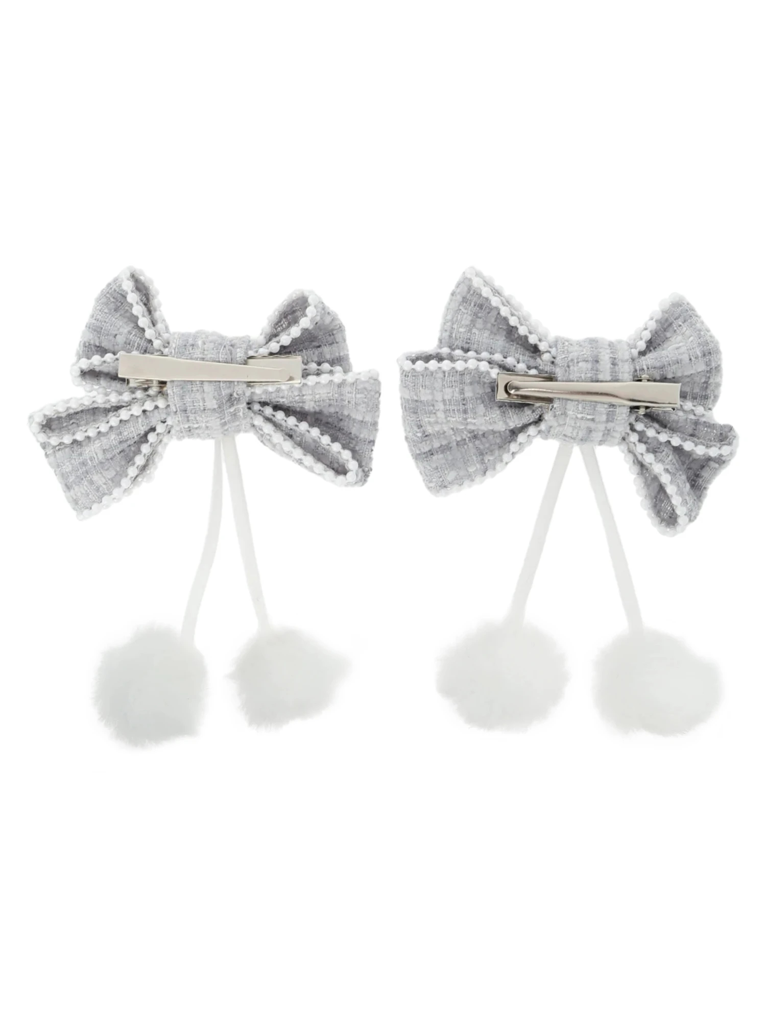 ツイードリボンぽんぽんツインテールクリップ（アクセサリー｜オフ