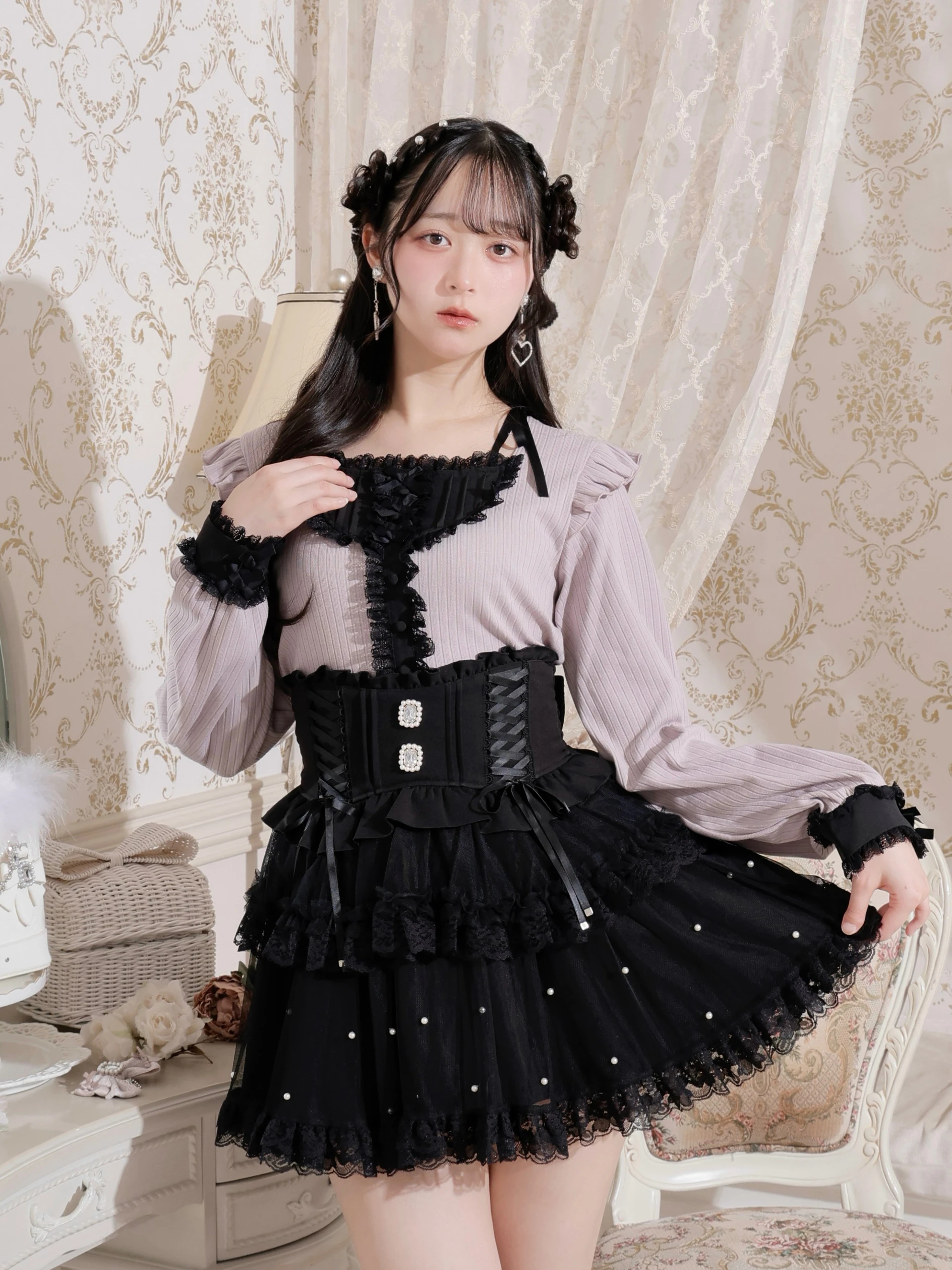 リボンストラップヨークフリルカットソー（カットソー・Tシャツ｜A柄