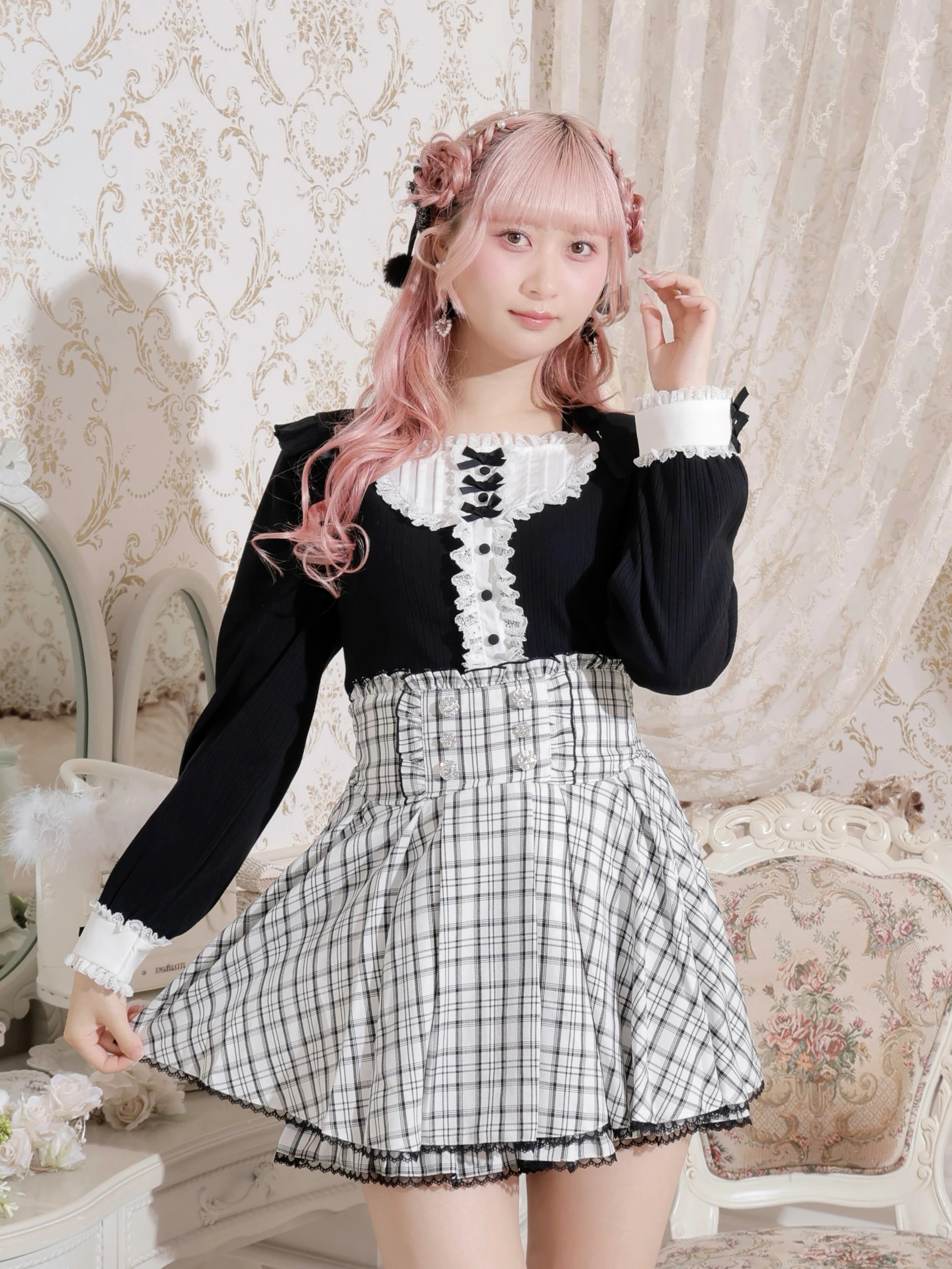 リボンストラップヨークフリルカットソー（カットソー・Tシャツ｜A柄