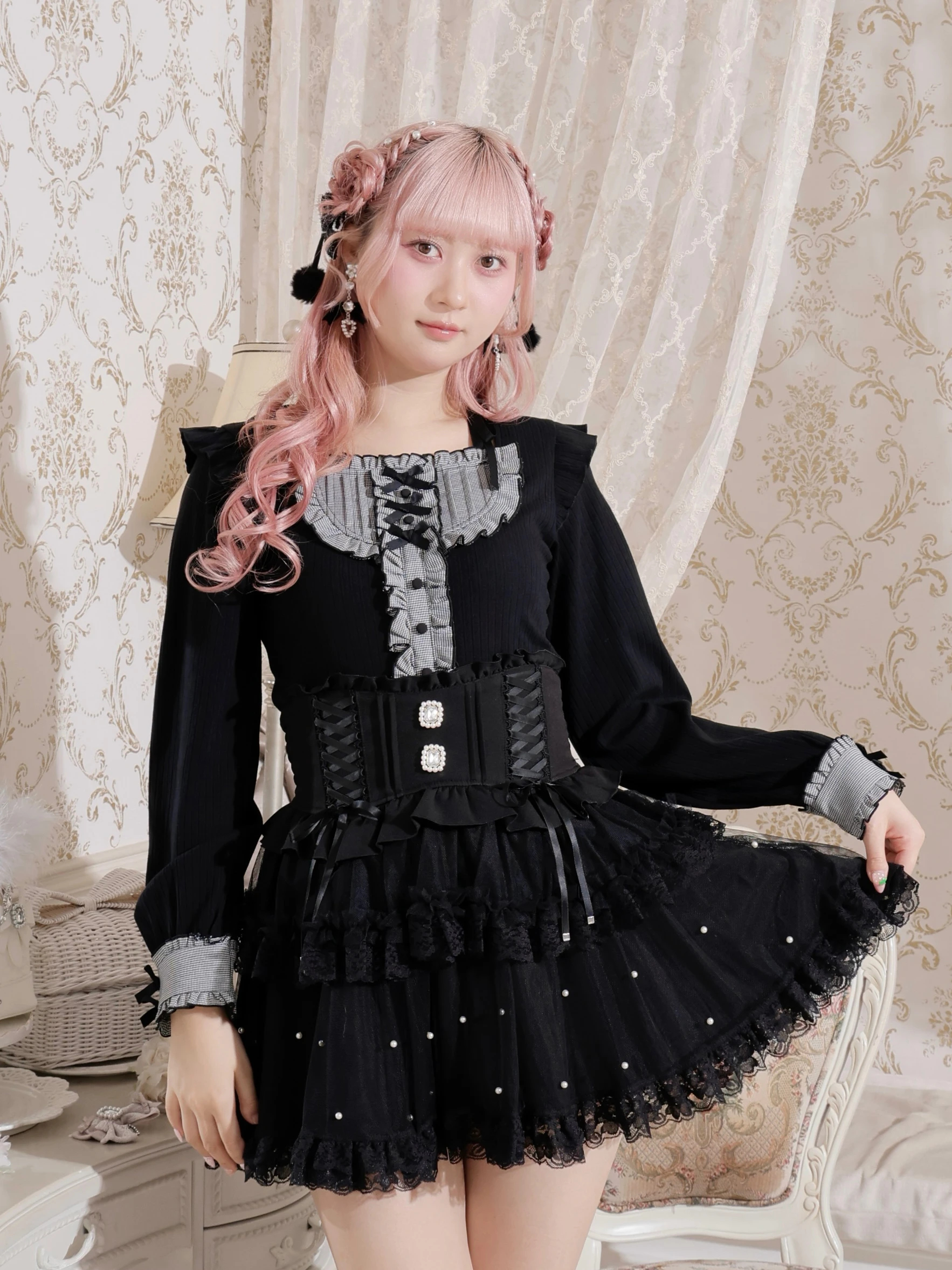 リボンストラップヨークフリルカットソー（カットソー・Tシャツ｜A柄