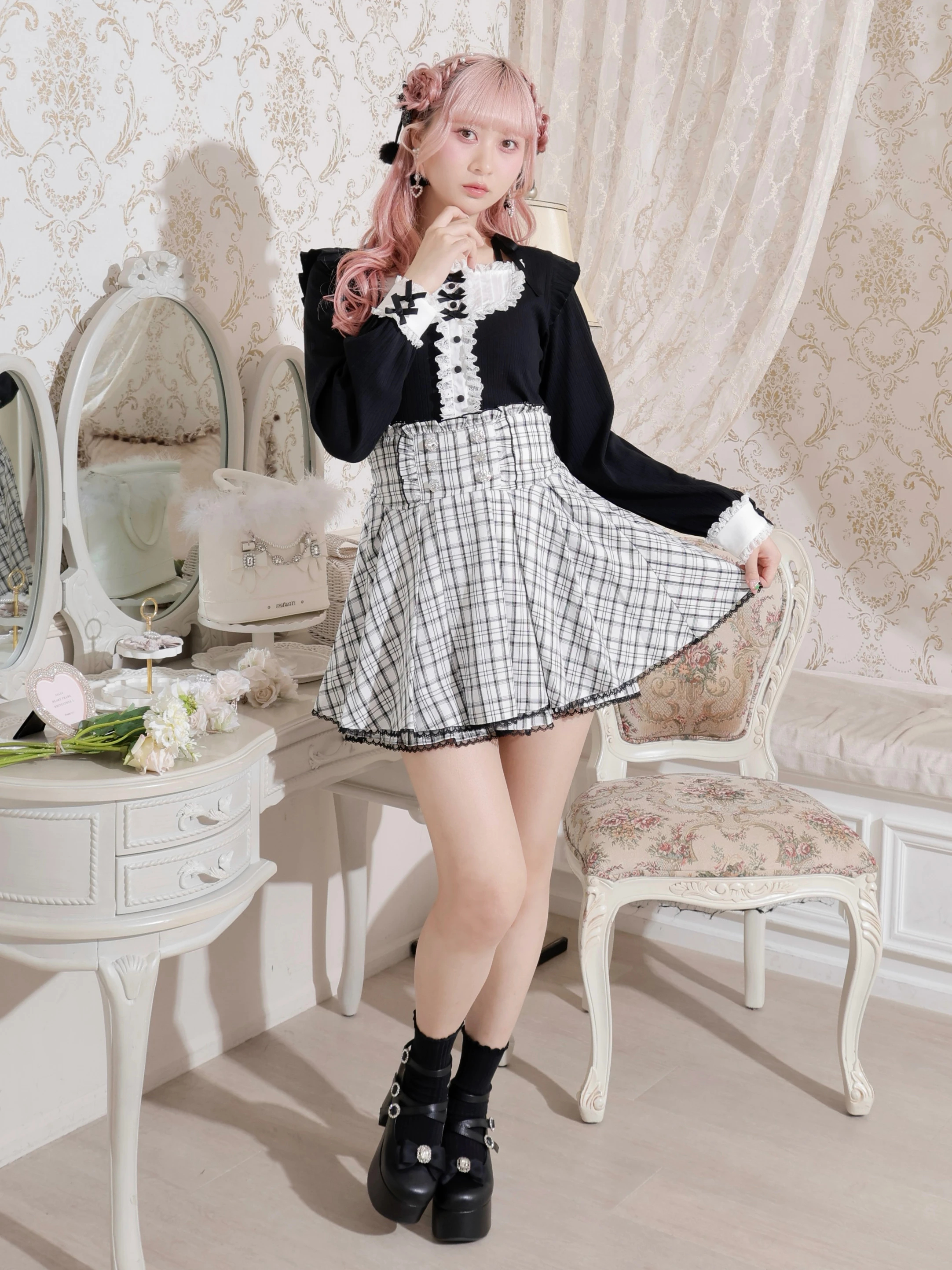 リボンストラップヨークフリルカットソー（カットソー・Tシャツ｜A柄