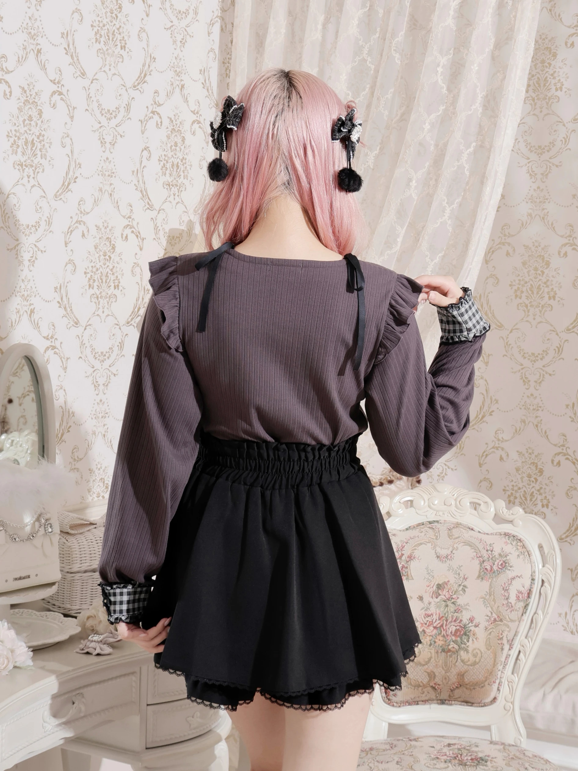 リボンストラップヨークフリルカットソー（カットソー・Tシャツ｜A柄