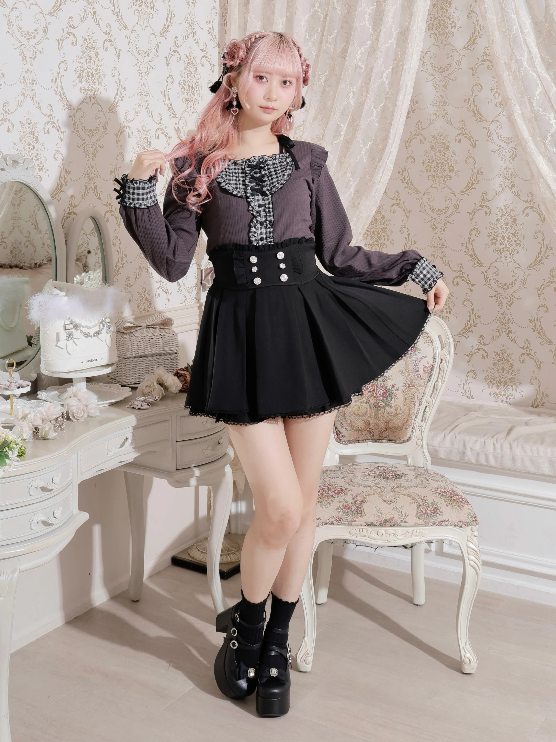 リボンストラップヨークフリルカットソー（カットソー・Tシャツ｜A柄