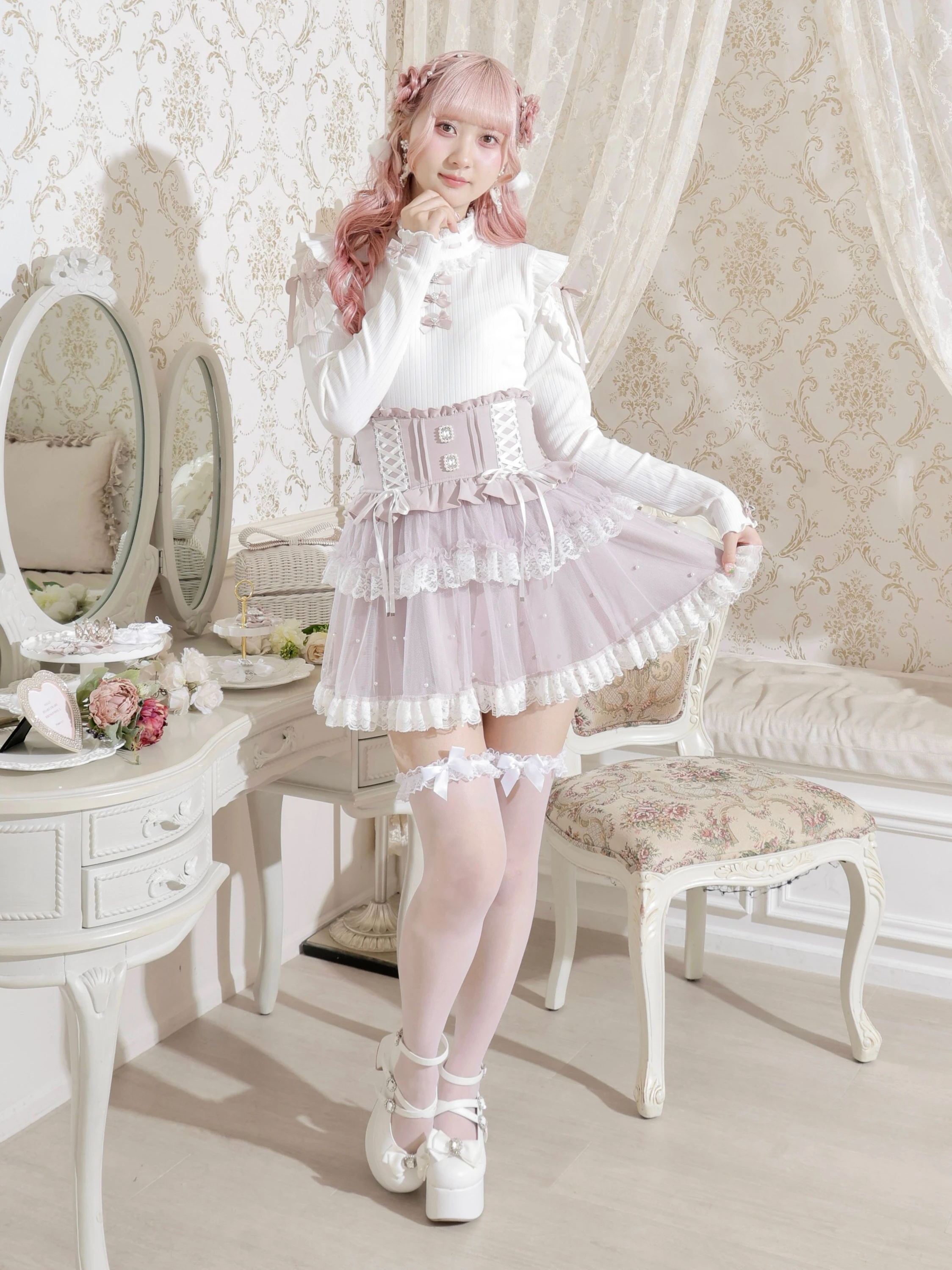 キラキラリボンオープンショルダープチハイカットソー（カットソー・T