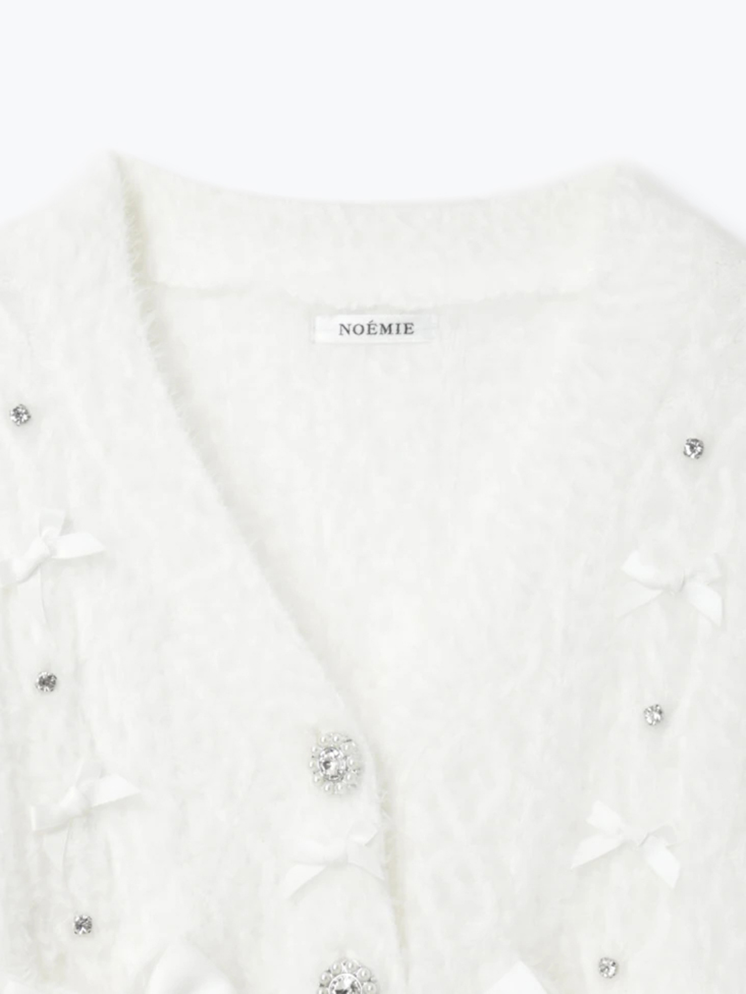 メニーリボンビジューふわふわシャギーカーデ（カーディガン｜オフ