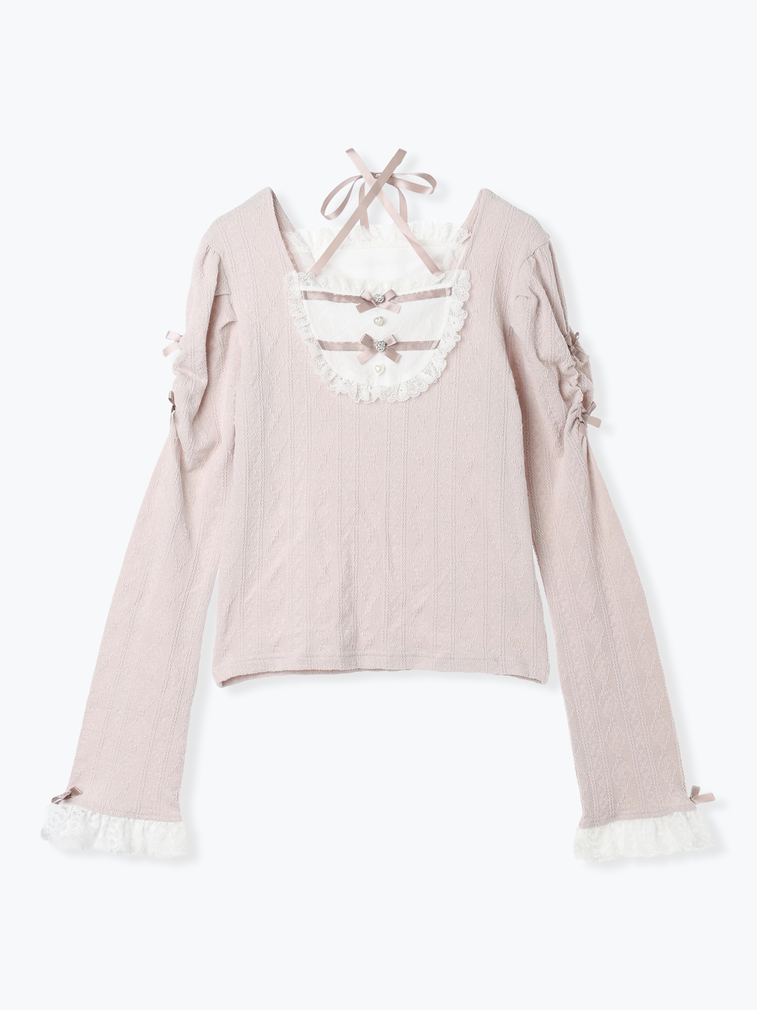 お嬢さんバックレースアップフレアスリーブカットソー（カットソー・T