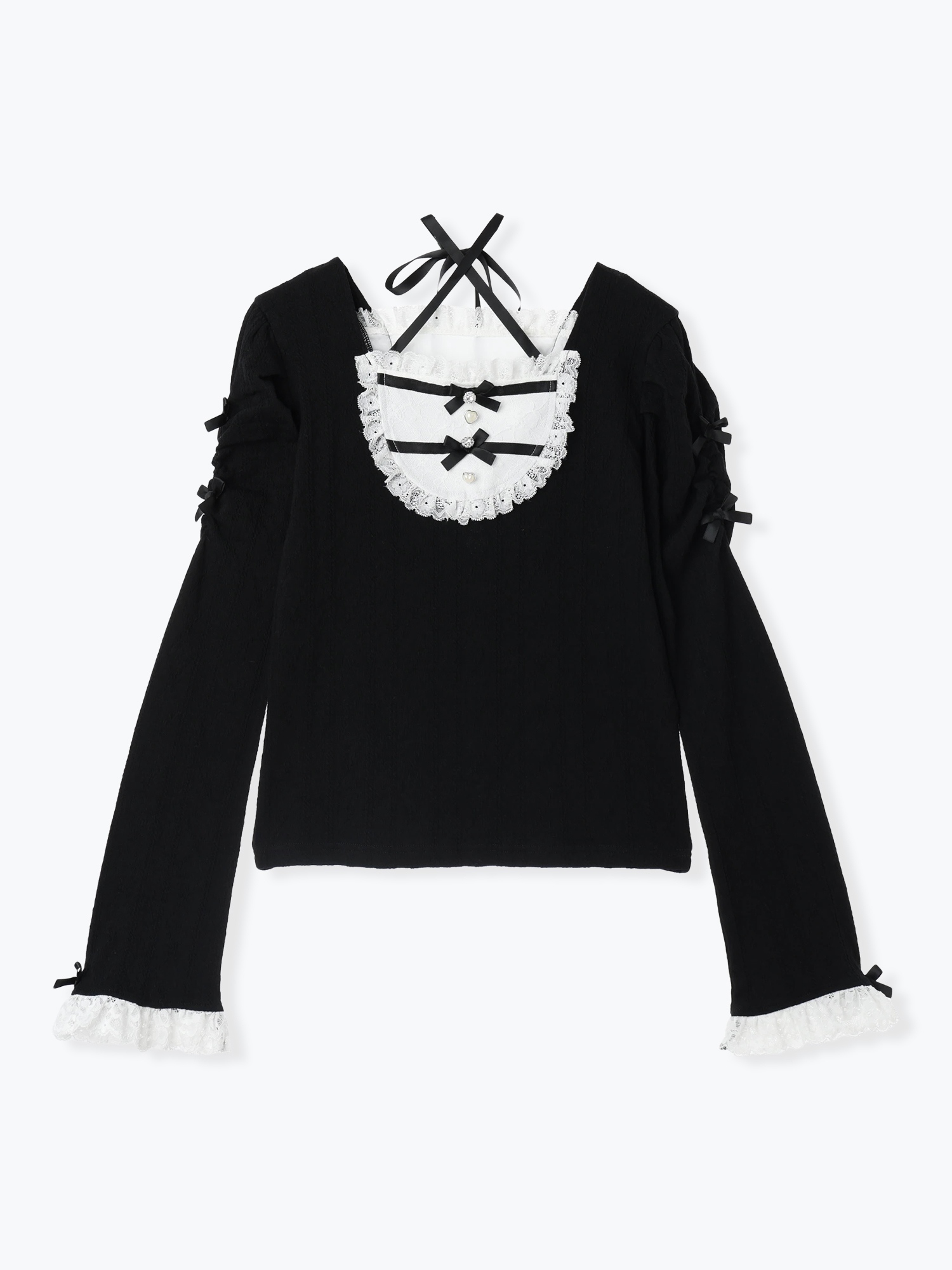 NOEMIE ノエミー フレアスリーブバックレースアップカットソー ブラック お嬢さんバックレースアップフレアスリーブカットソー