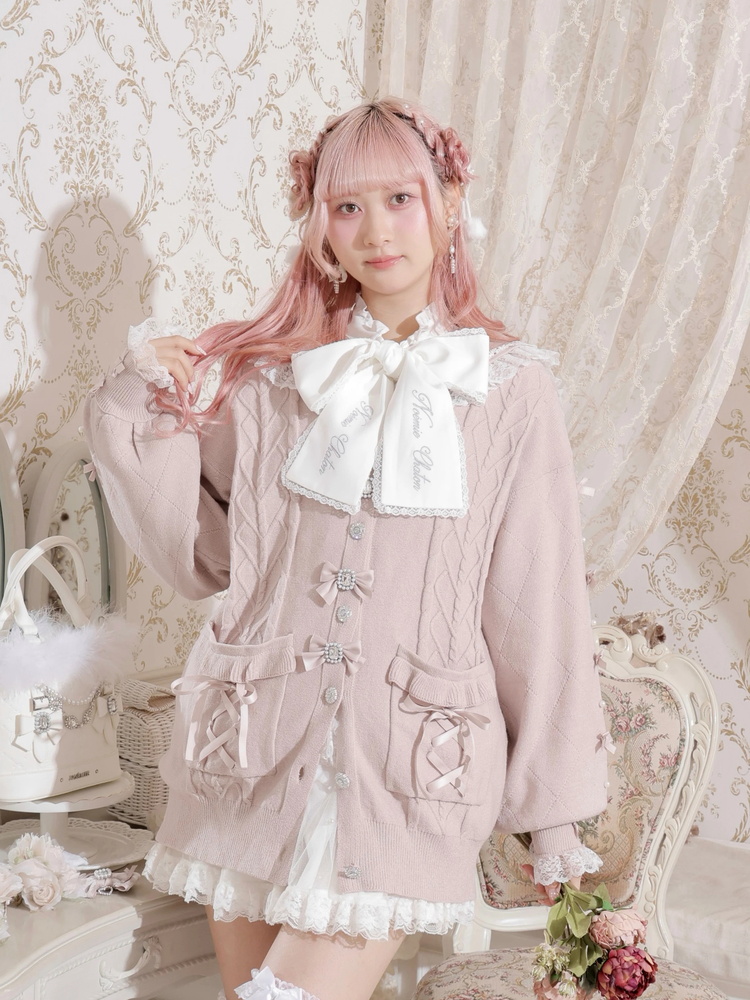 メニーリボンケーブルセーラカーデ（カーディガン｜黒・オフホワイト