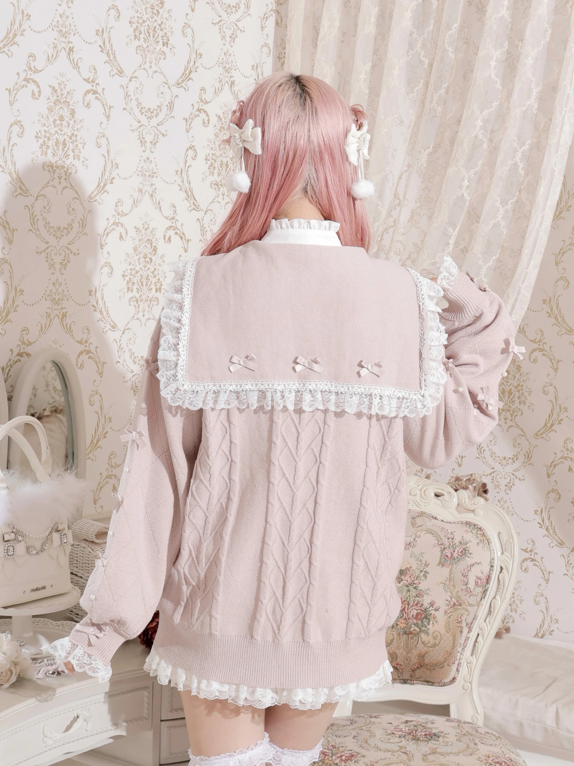 ラパフェ ✫ 編み上げリボン カーディガン　姫　ゆめかわ　希少 ラパフェ ✫ ハートボタン＆リボン カーディガン 姫 ゆめかわ 希少