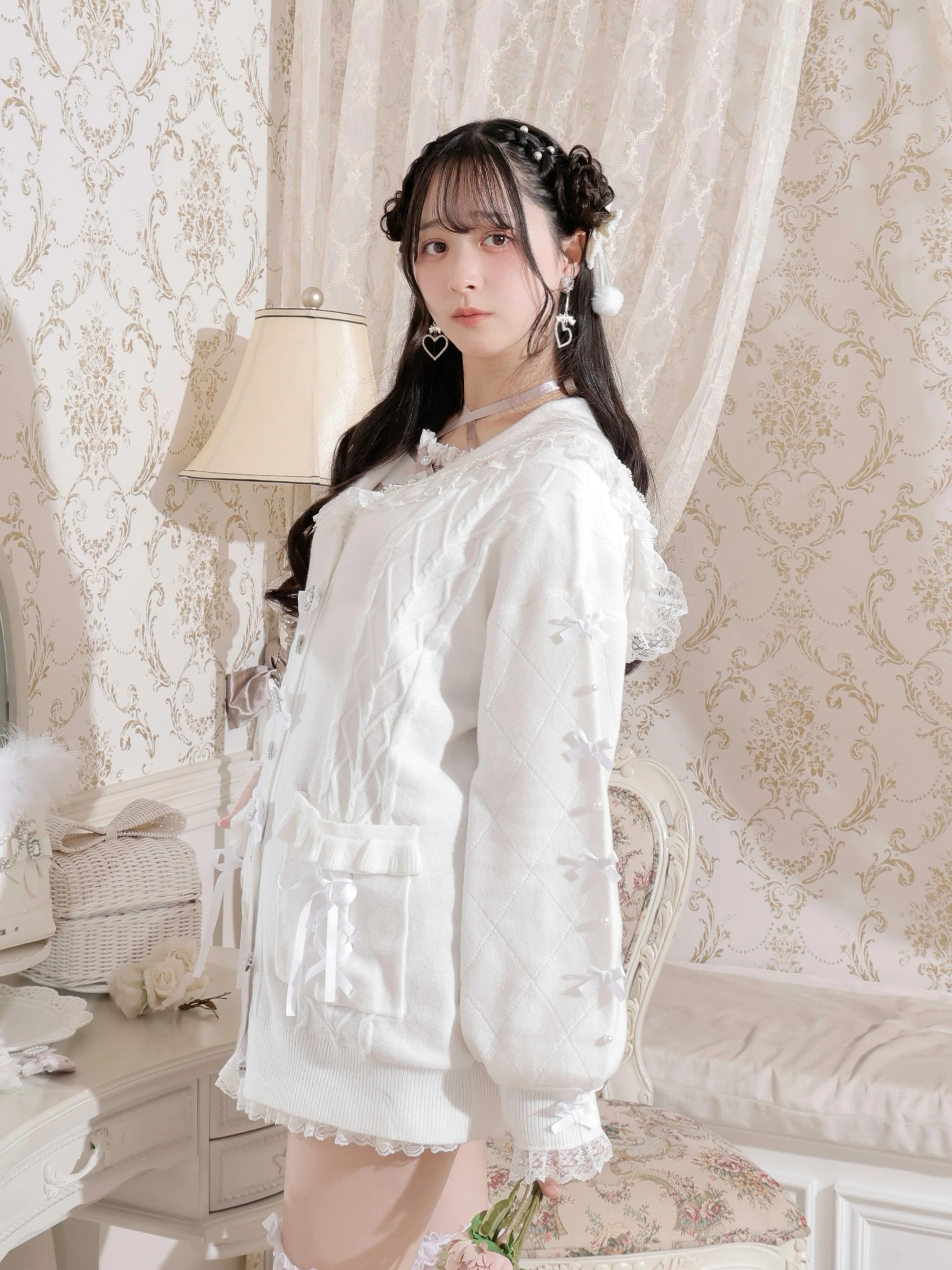 美品メゾピアノ　総レース編みカーディガンとスカートセット　フォーマル 美品メゾピアノ 総レース編みカーディガンとスカートセット フォーマル