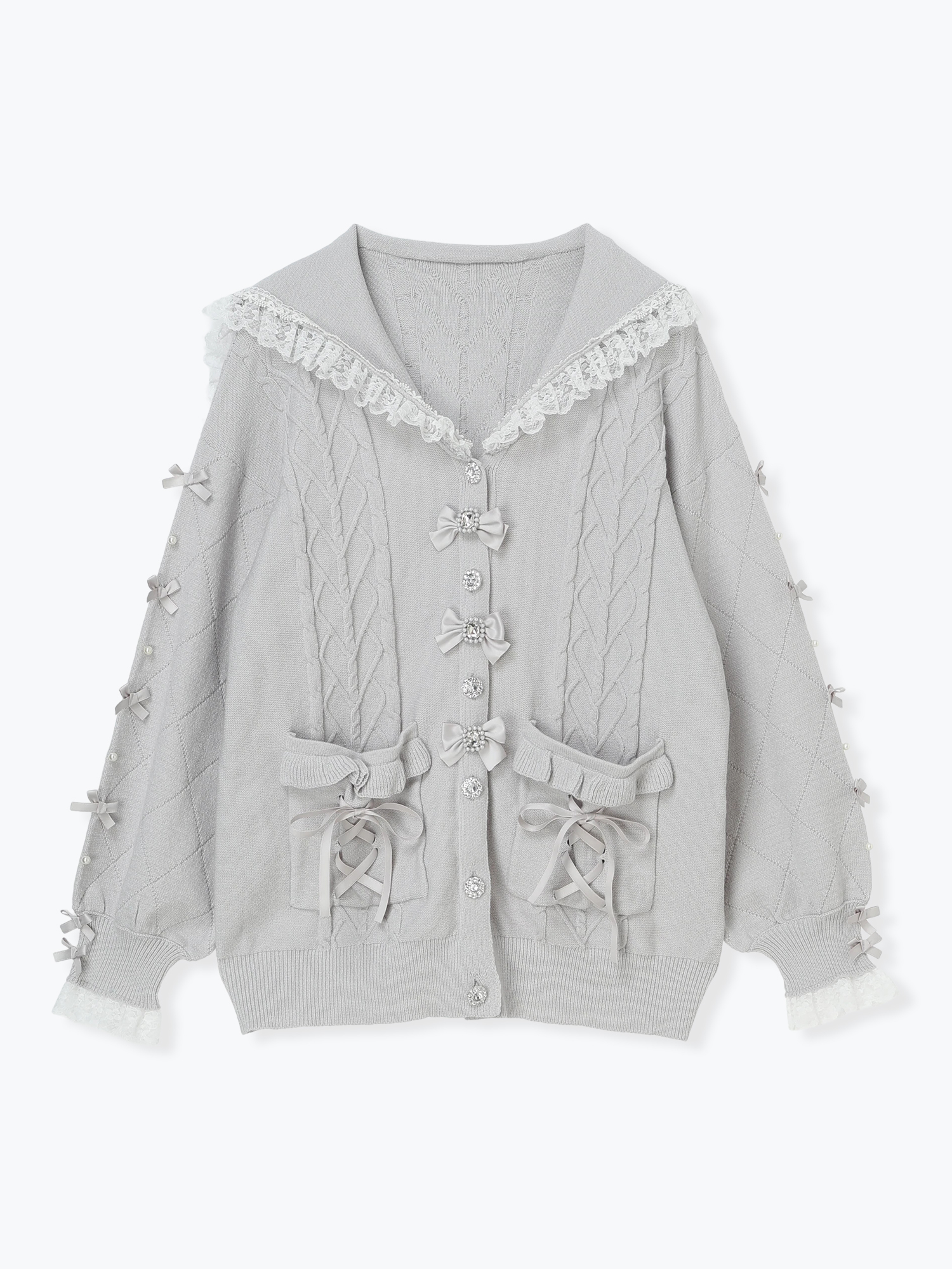 メニーリボンケーブルセーラカーデ（カーディガン｜黒・オフホワイト