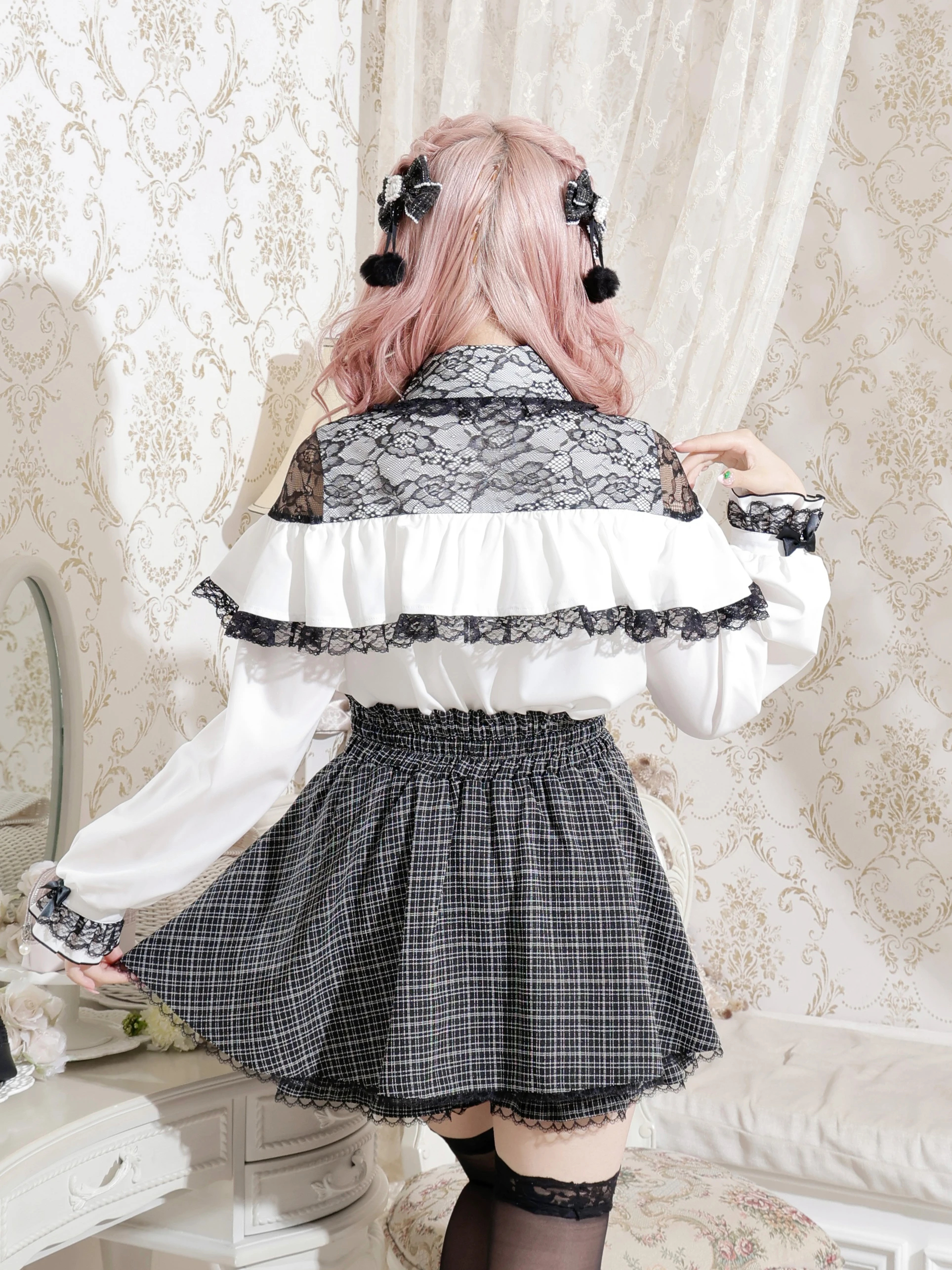 地雷 ノエミー ケープ ブラウス マーズ パンツ 十字架 リボン セットアップ 地雷 ノエミー ケープ ブラウス マーズ パンツ 十字架 リボン