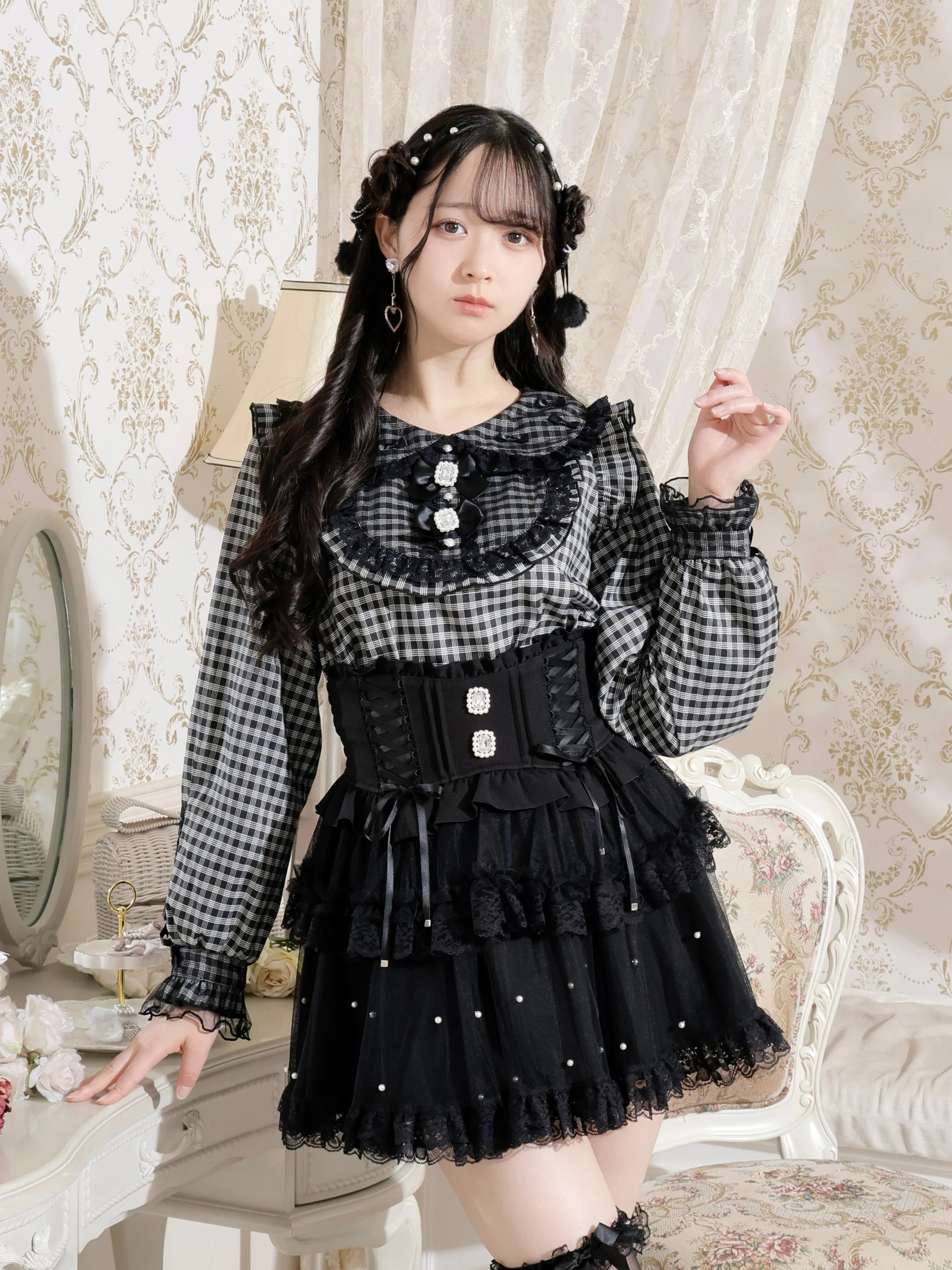 メニーリボンレースアップブラウス（シャツ・ブラウス｜ペールピンク