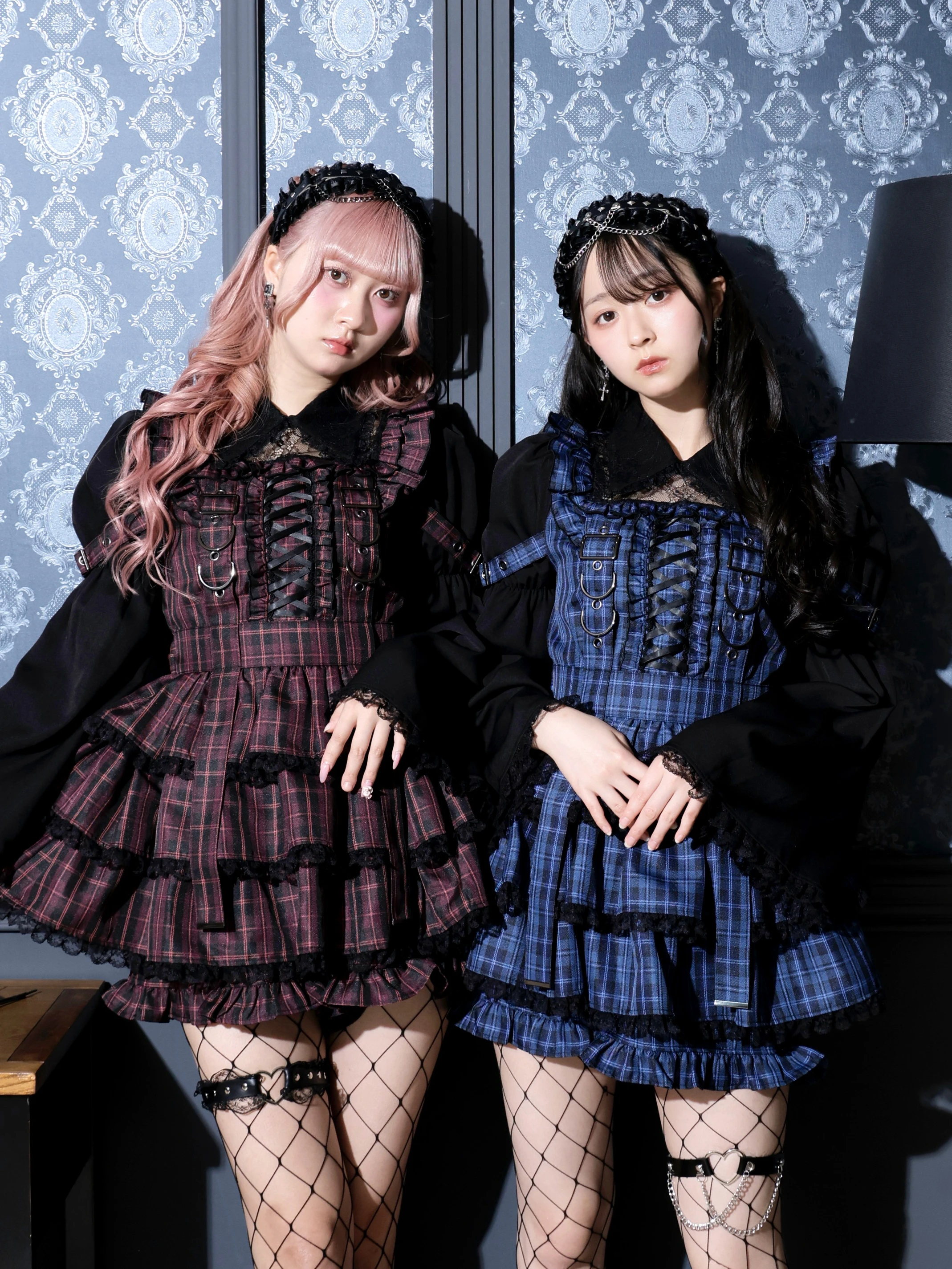 フレアスリーブティアードセットアップ（セットアップ｜ピンク・青・濃