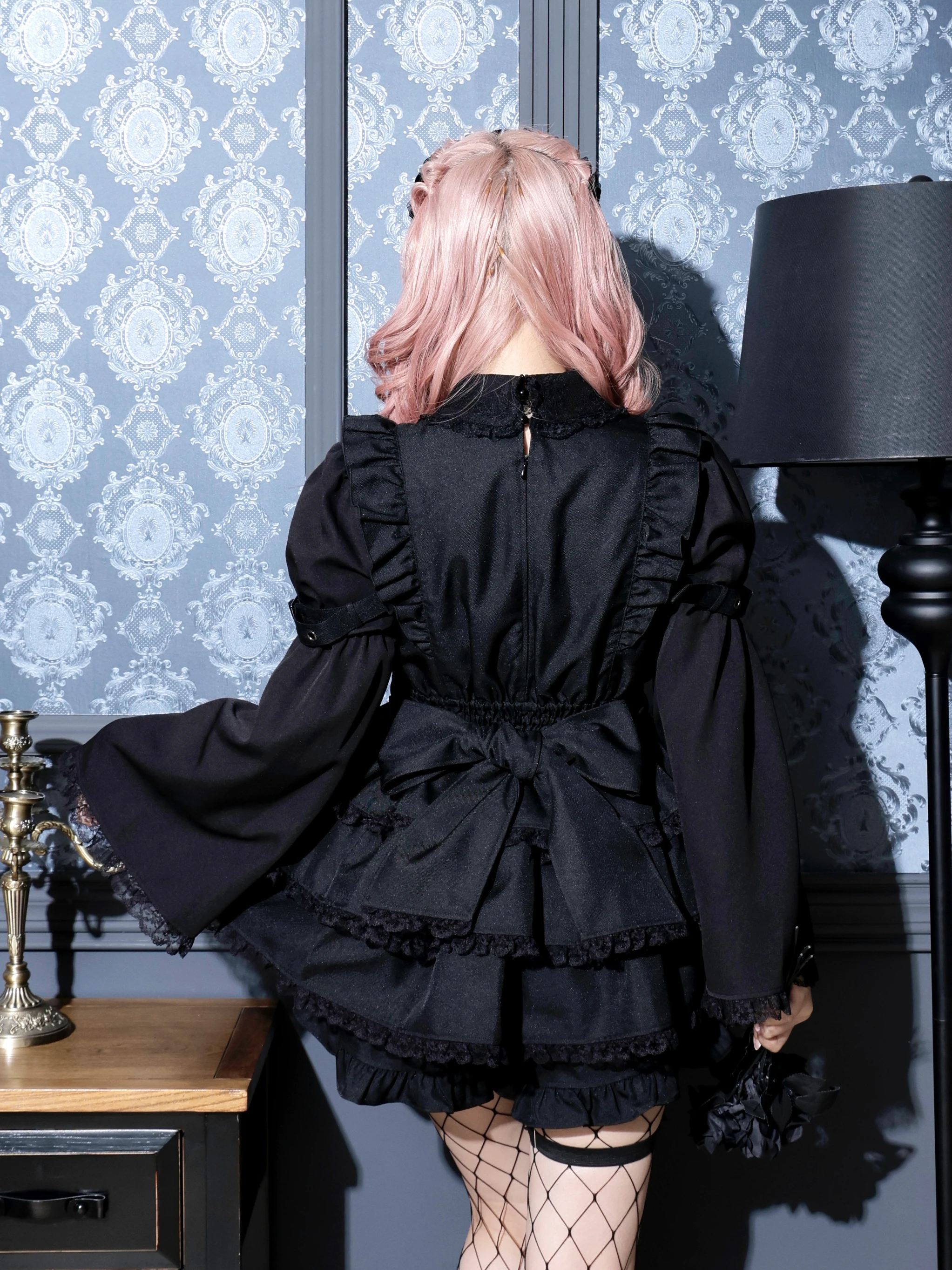 フレアスリーブティアードセットアップ（セットアップ｜ピンク・青・濃