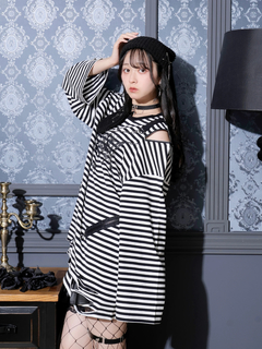 NOEMIE(ノエミー) |肩ジップボーダーロングユニセックスTシャツ