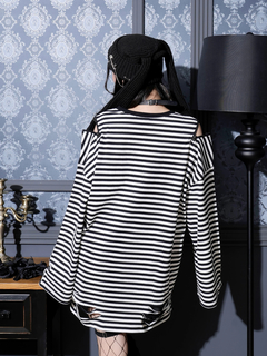 NOEMIE(ノエミー) |肩ジップボーダーロングユニセックスTシャツ