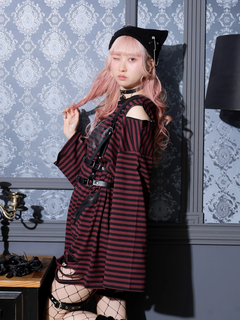 NOEMIE(ノエミー) |肩ジップボーダーロングユニセックスTシャツ