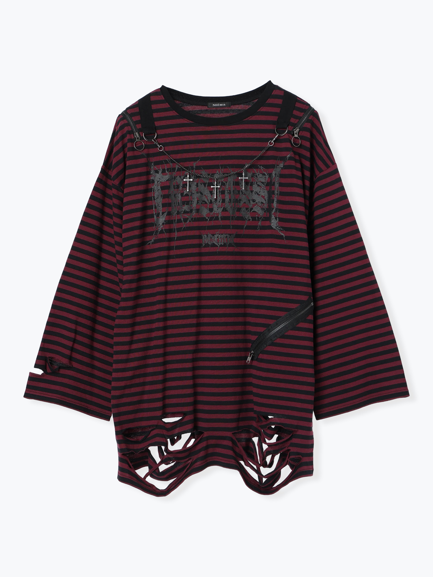 肩ジップボーダーロングユニセックスTシャツ（カットソー・Tシャツ