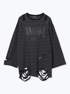 NOEMIE(ノエミー) |肩ジップボーダーロングユニセックスTシャツ