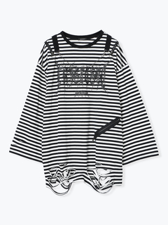 NOEMIE(ノエミー) |肩ジップボーダーロングユニセックスTシャツ