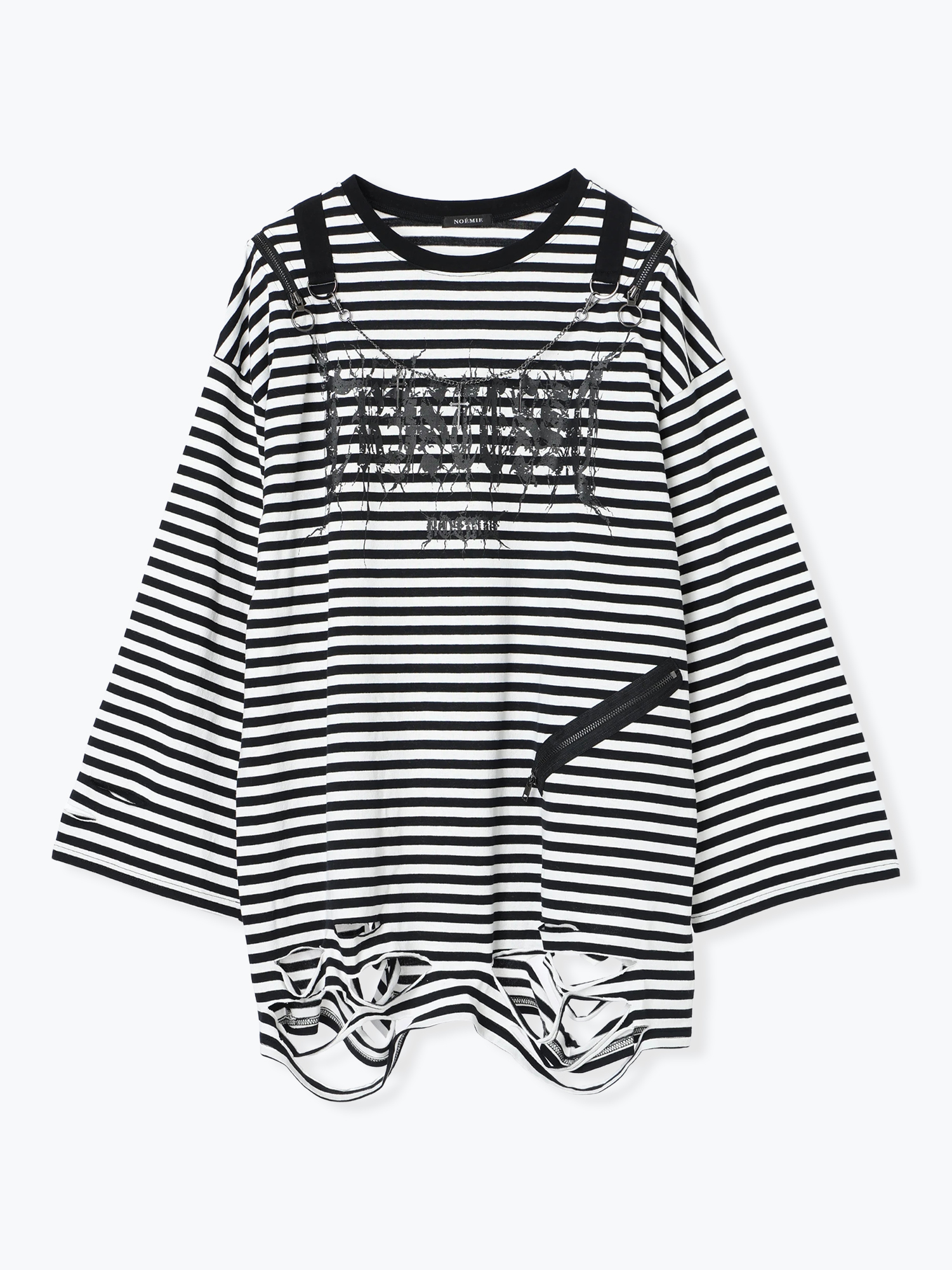 肩ジップボーダーロングユニセックスTシャツ（カットソー・Tシャツ