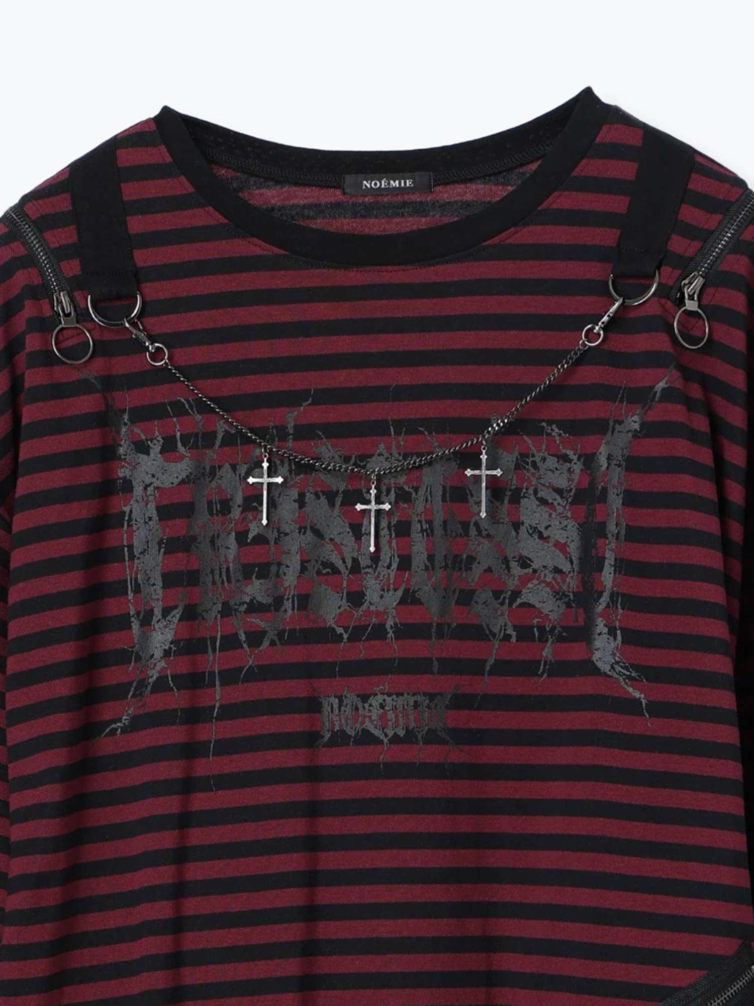 肩ジップボーダーロングユニセックスTシャツ（カットソー・T