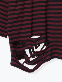 NOEMIE(ノエミー) |肩ジップボーダーロングユニセックスTシャツ