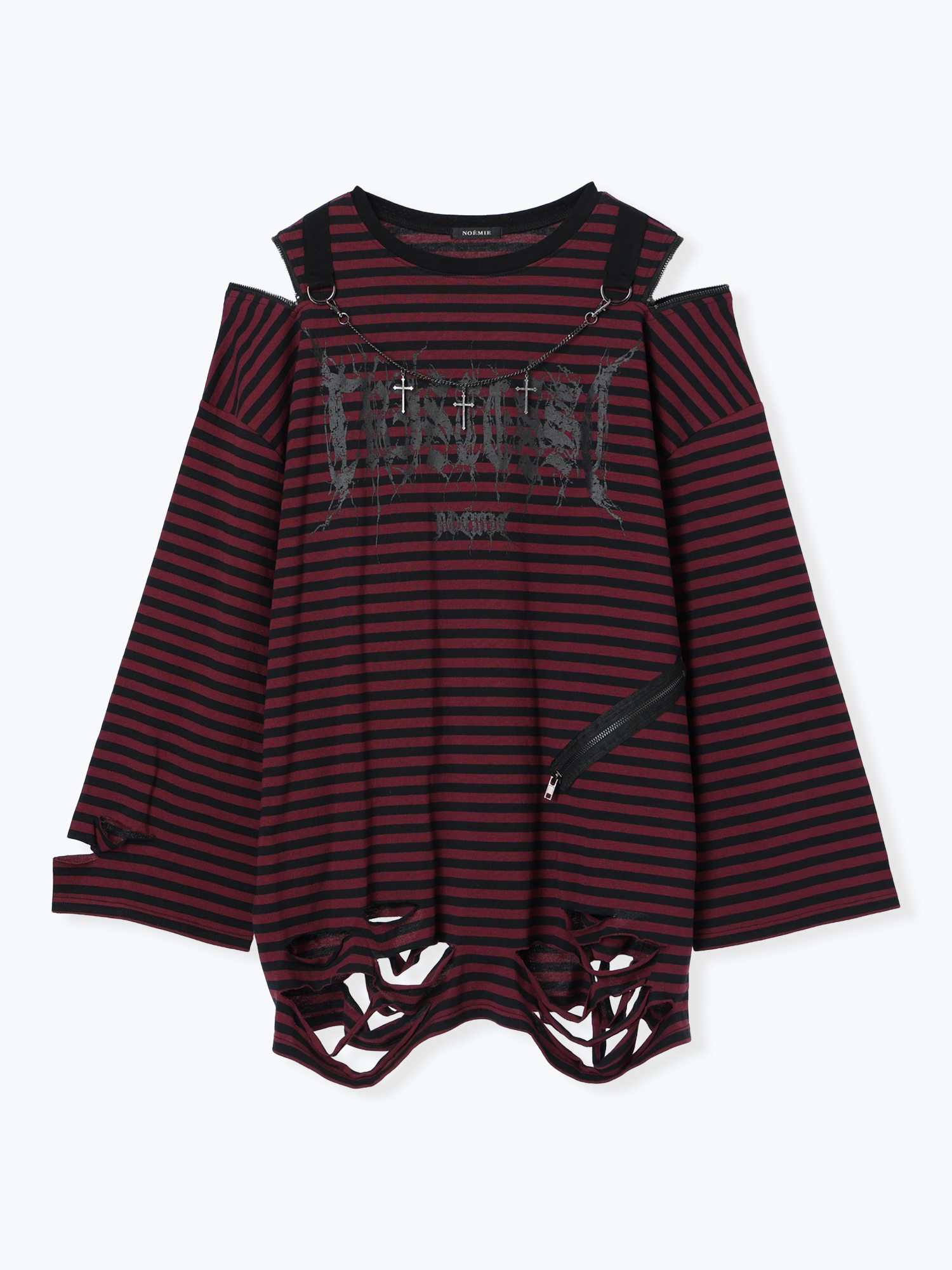 肩ジップボーダーロングユニセックスTシャツ（カットソー・Tシャツ