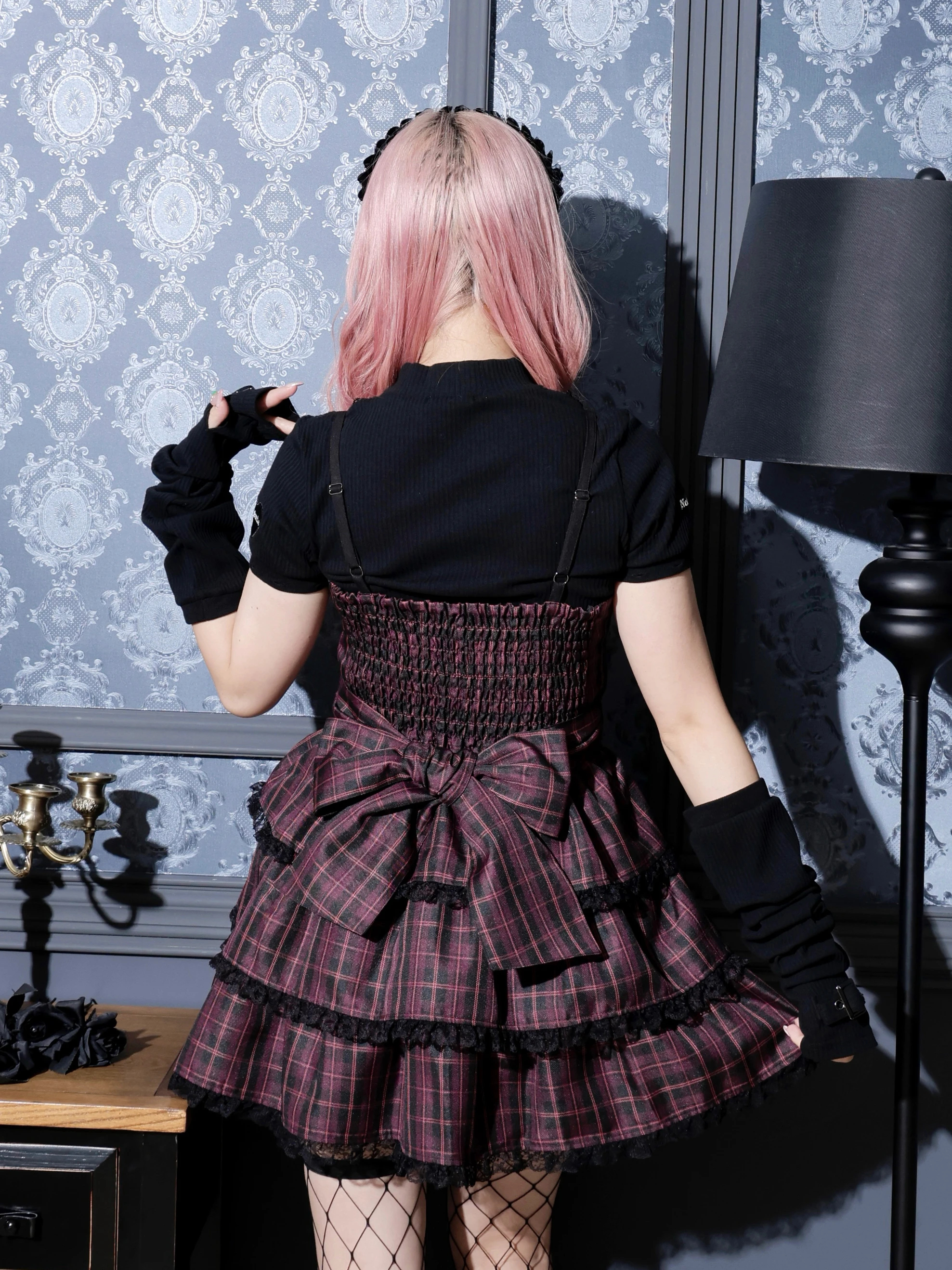 コルセットレースアップティアードキャミワンピース（ミニワンピース