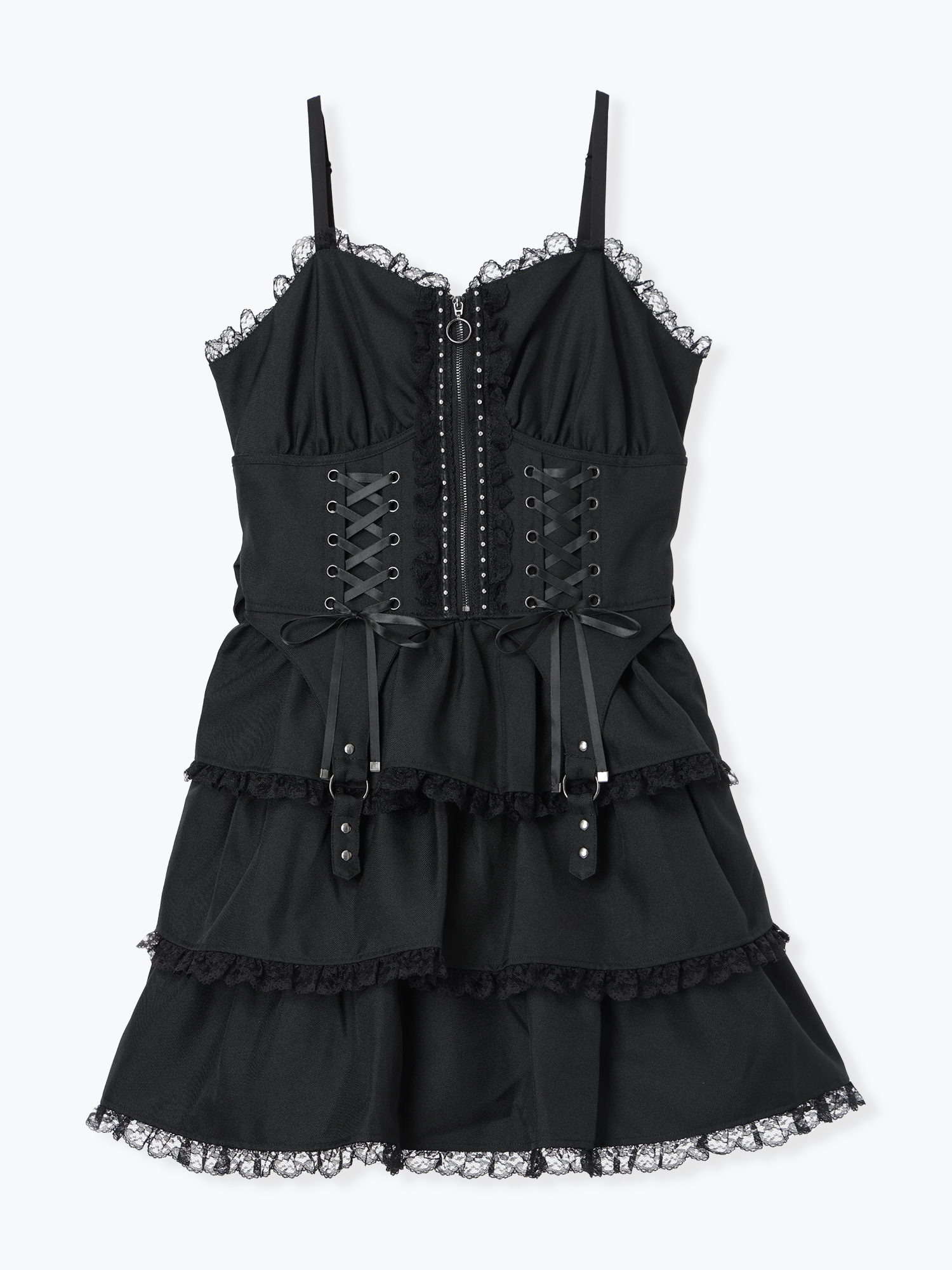 コルセットレースアップティアードキャミワンピース（ミニワンピース