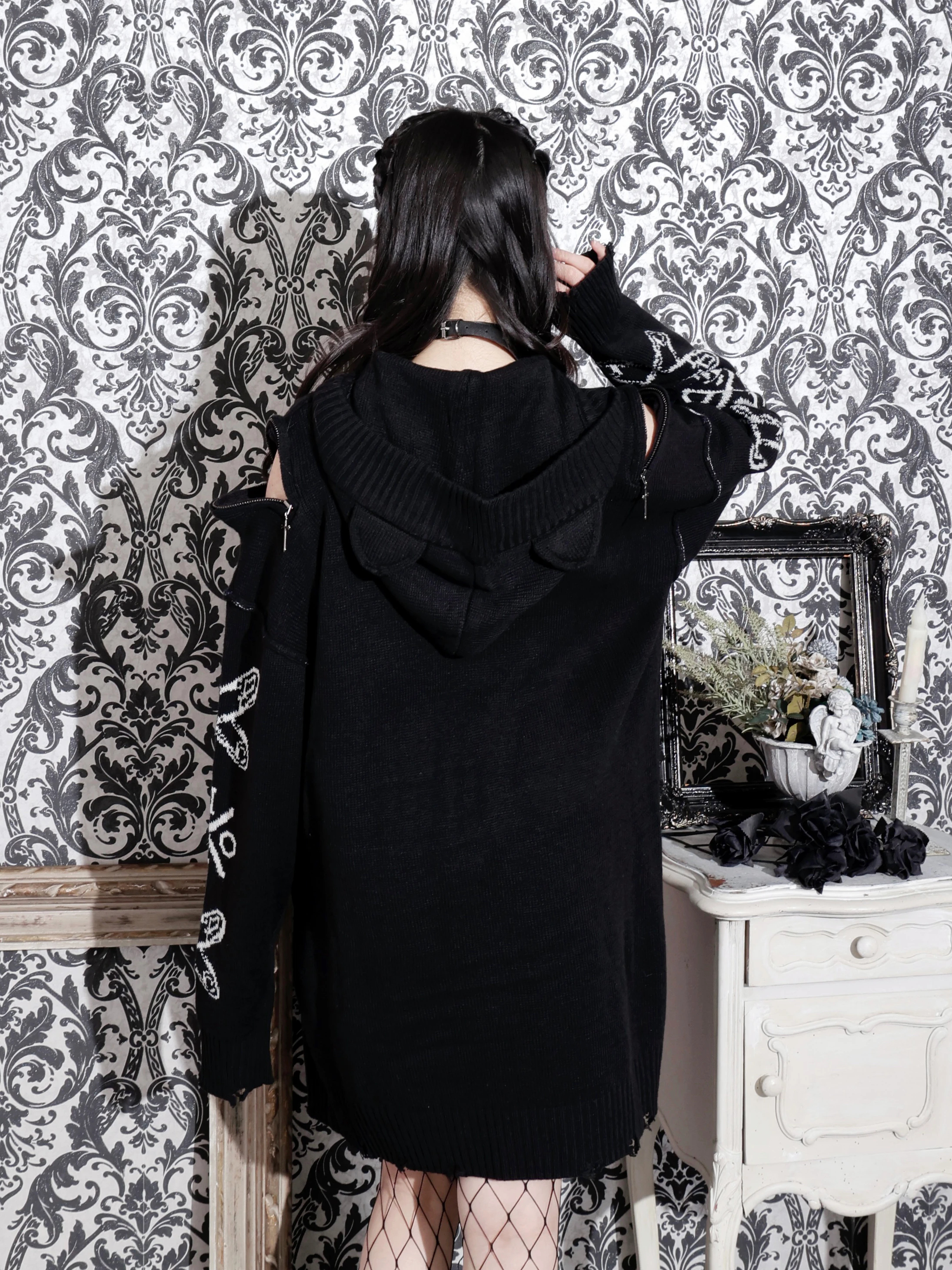 病みくまジャガードユニセックスニット（パーカー｜紫・黒）｜【公式