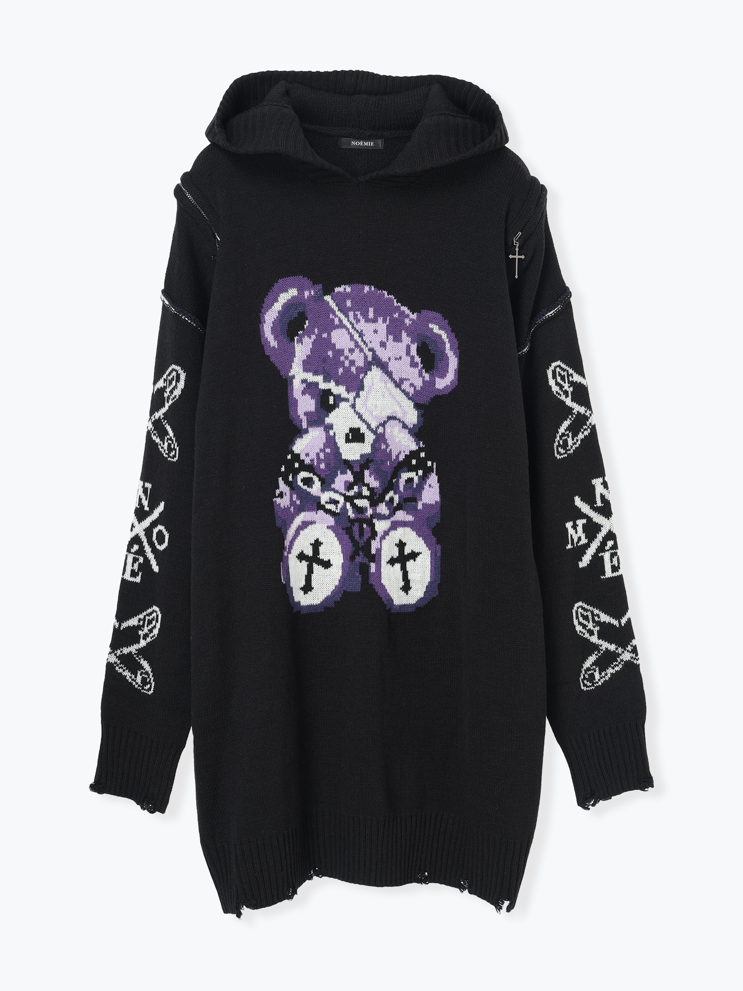 病みくまジャガードユニセックスニット（パーカー｜紫・黒）｜【公式