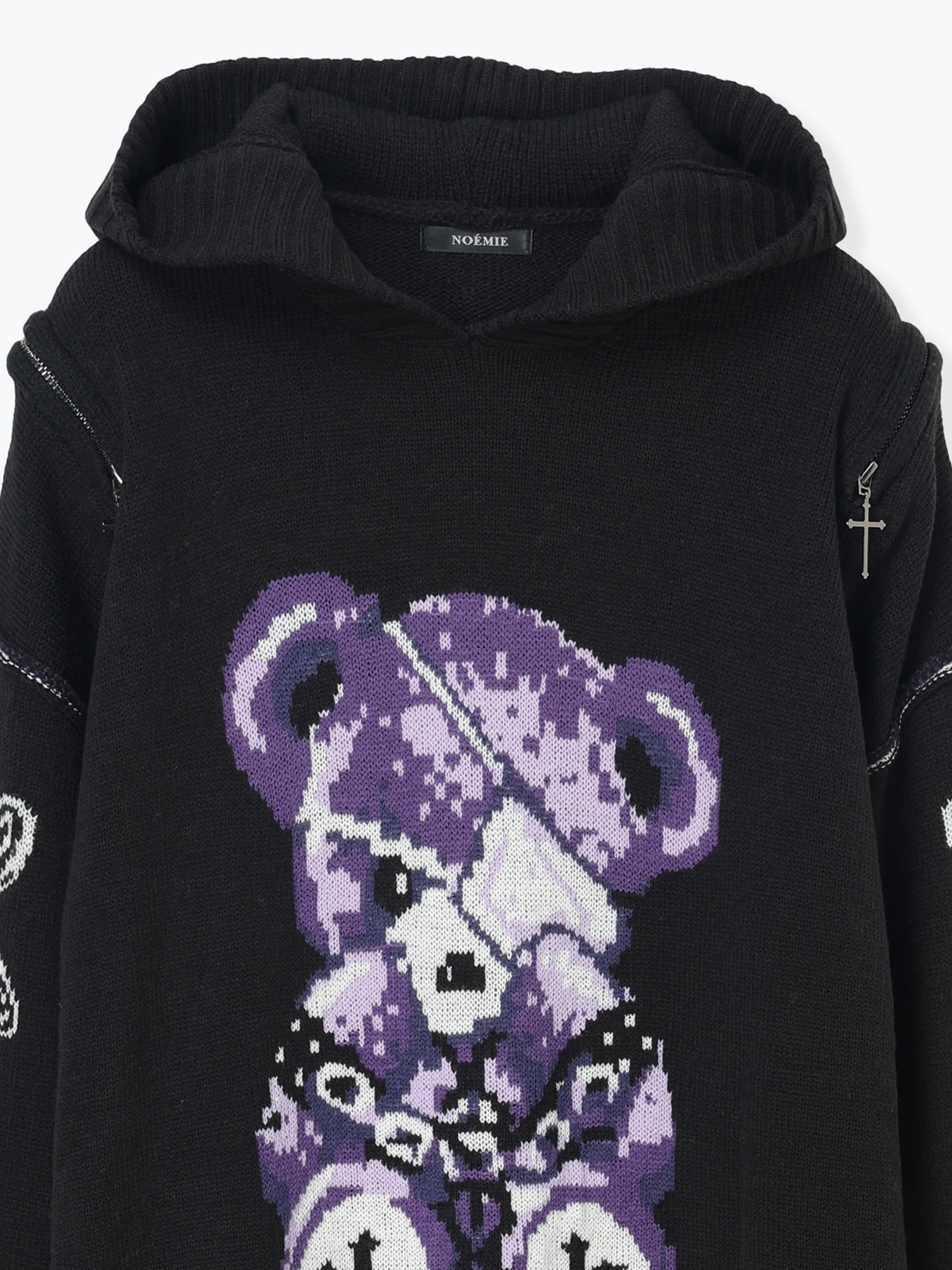病みくまジャガードユニセックスニット（パーカー｜紫・黒）｜【公式