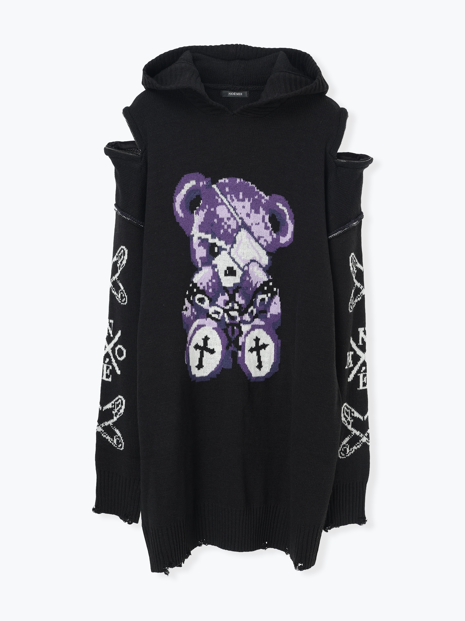 病みくまジャガードユニセックスニット（パーカー｜紫・黒