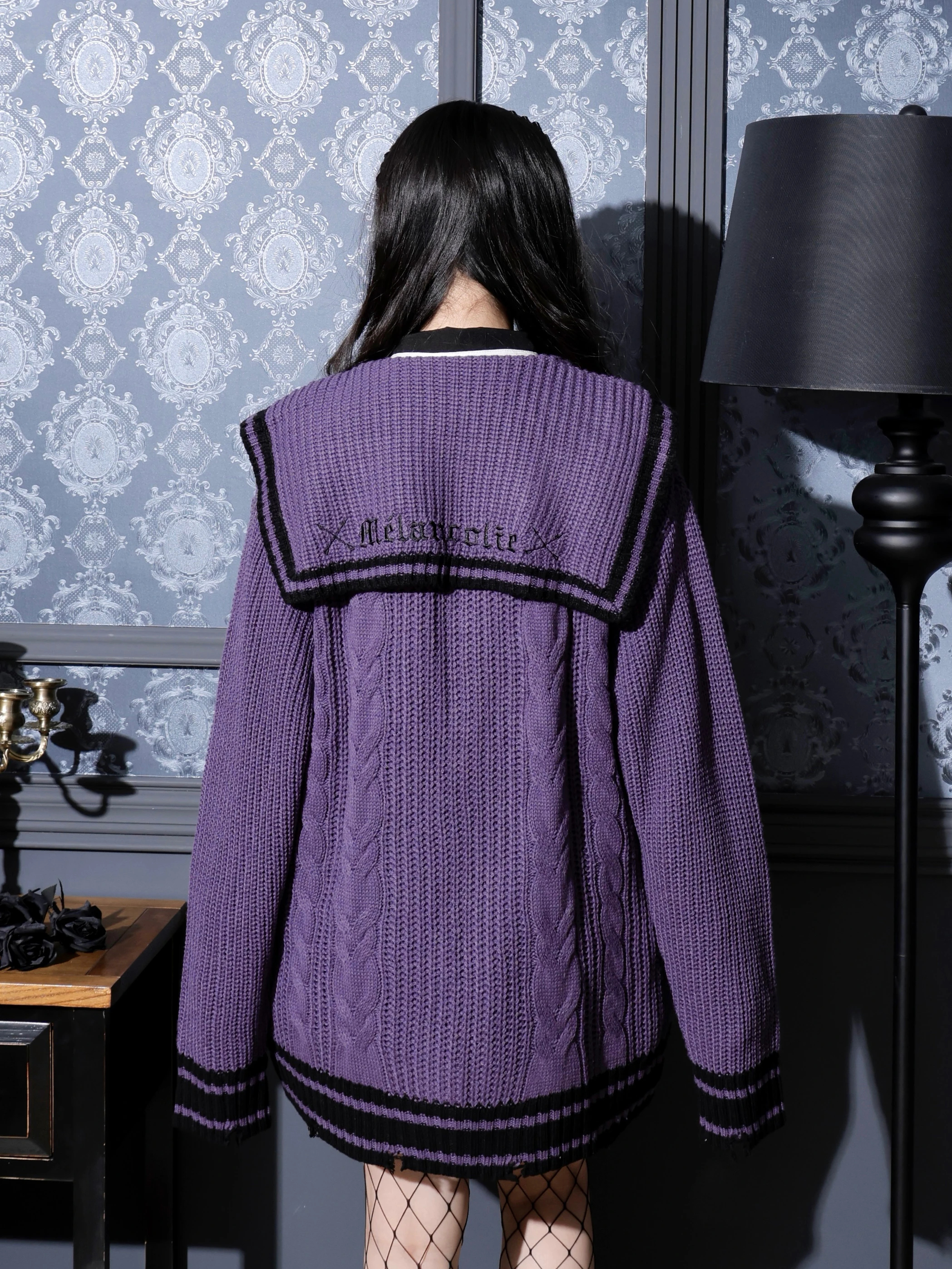 ゴシックスクールセーラーカーデ（カーディガン｜オフホワイト・紫・黒