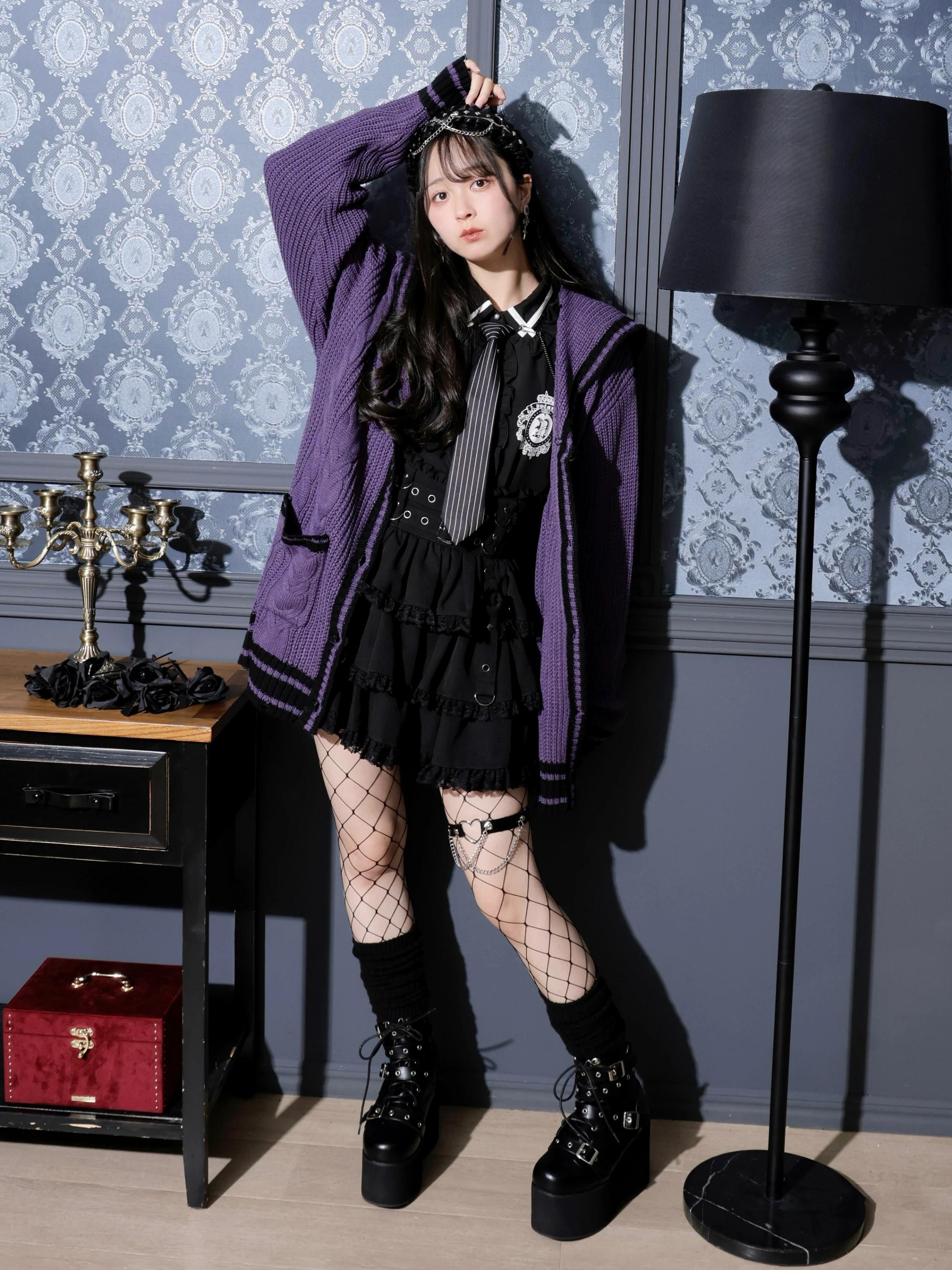 ゴシックスクールセーラーカーデ（カーディガン｜オフホワイト・紫・黒