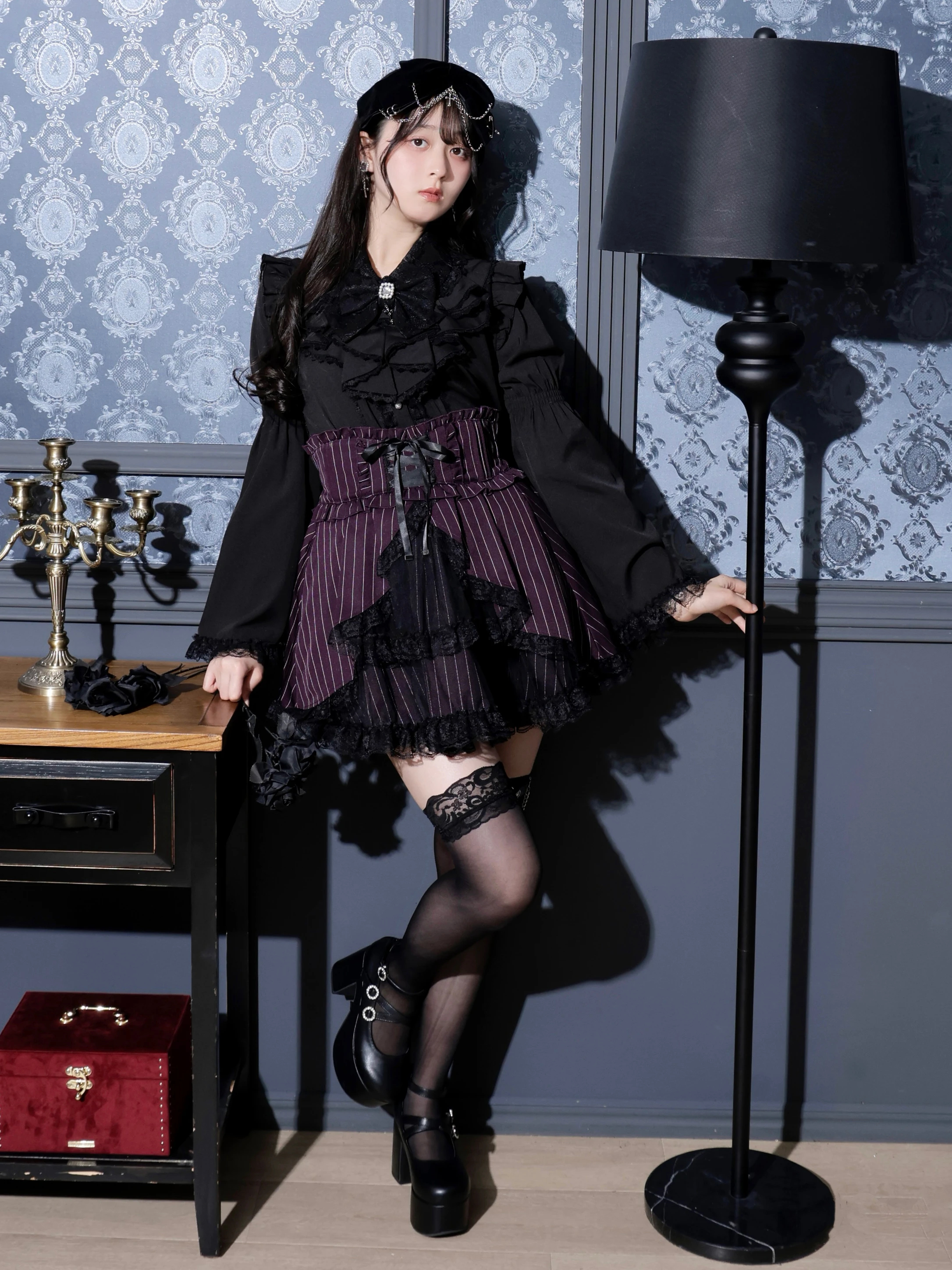 ラッフルフリルフレアスリーブブラウス（シャツ・ブラウス｜濃グレー