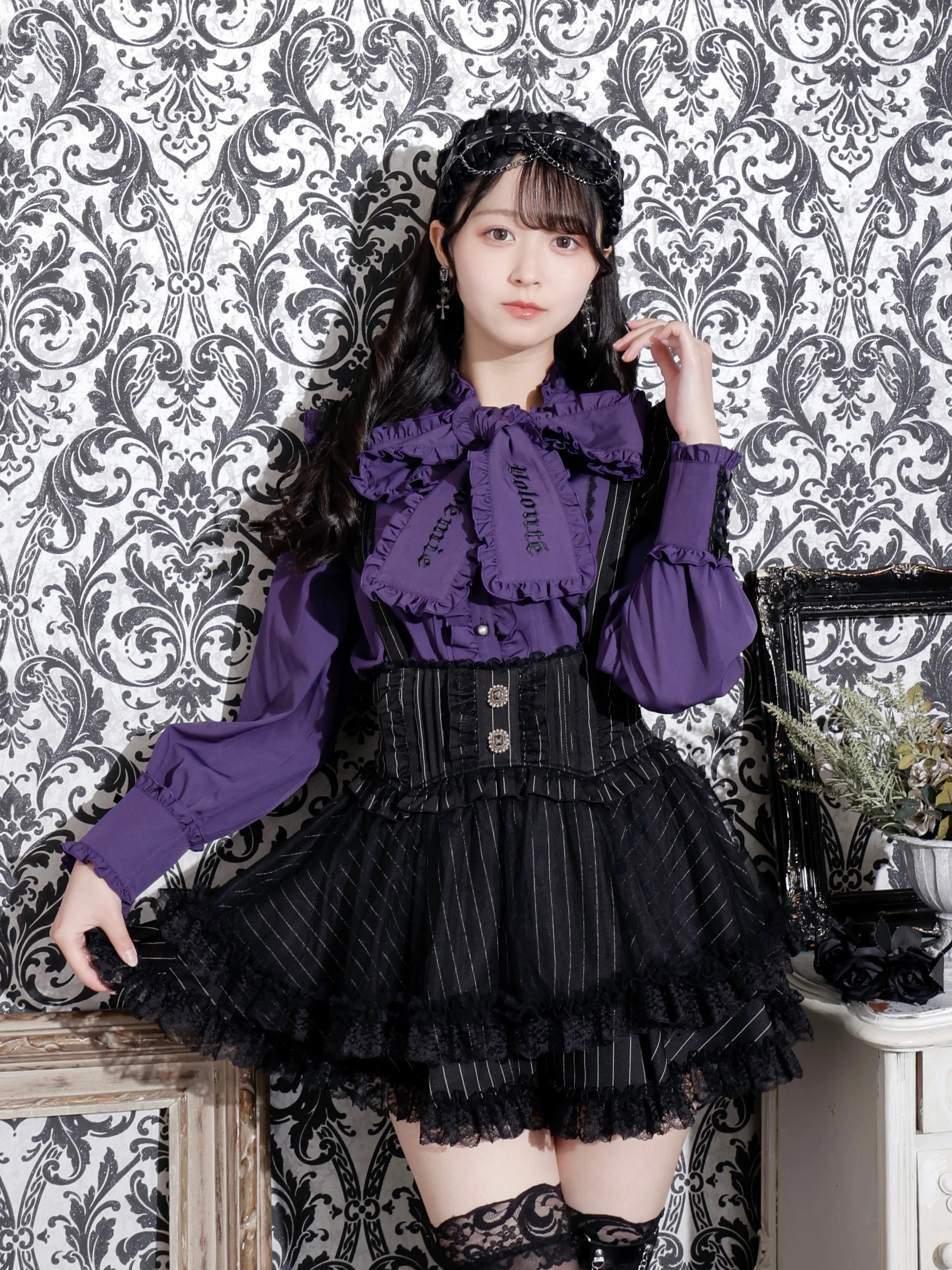 ゴシックフリル袖レースアップボウタイブラウス（シャツ・ブラウス