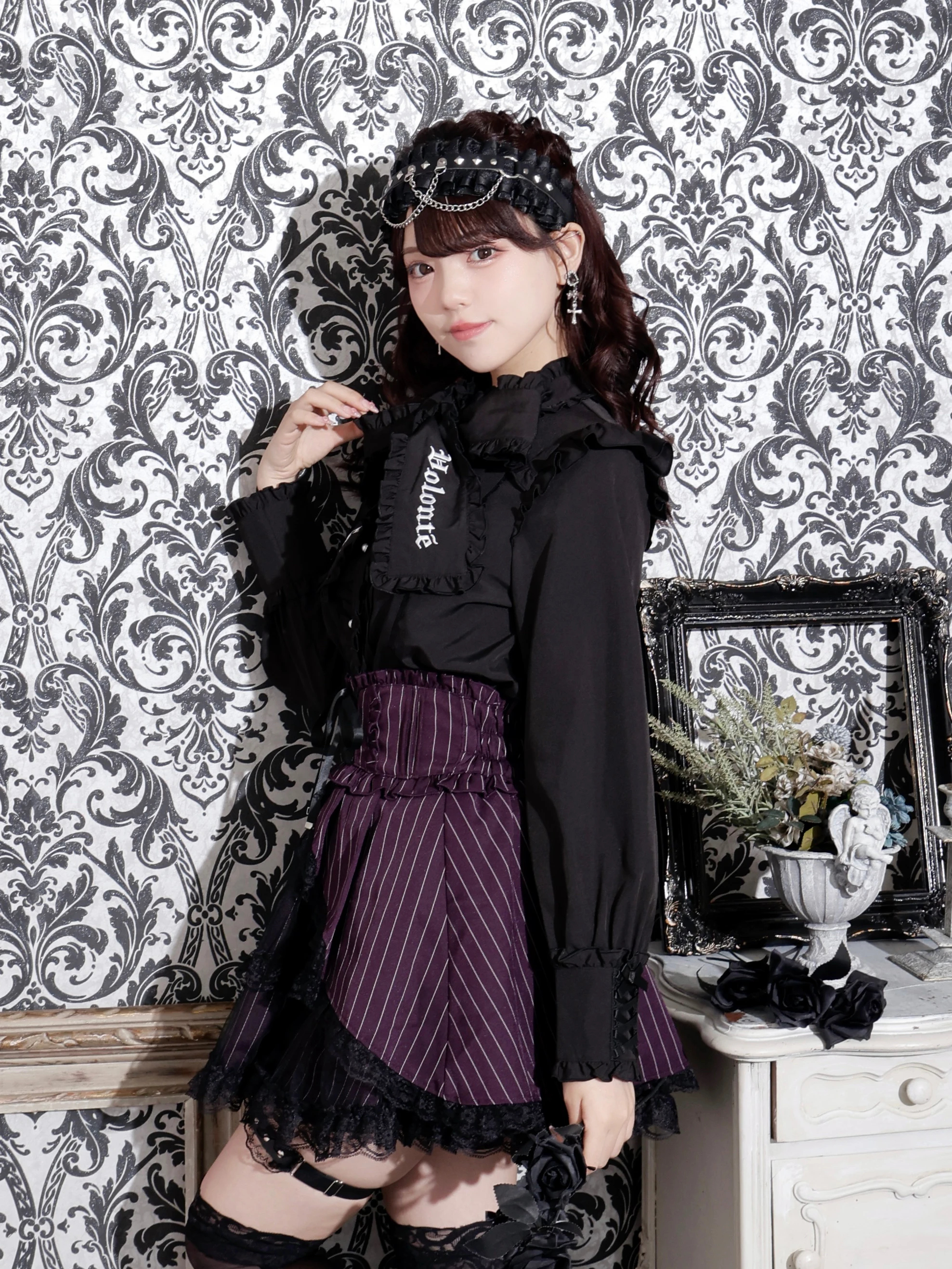 ゴシックフリル袖レースアップボウタイブラウス（シャツ・ブラウス