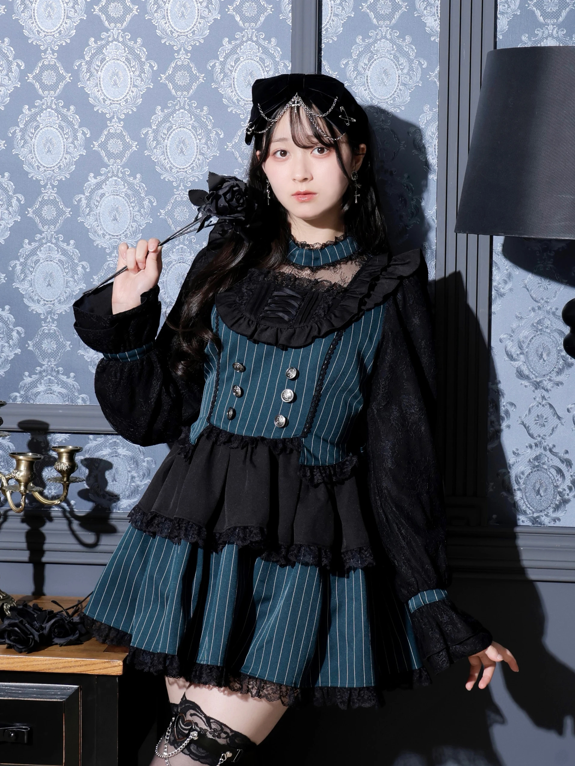 ノエミー（NOEMIE）/ゴシックチョーカーレースアップヨークセットアップ ゴシックチョーカーレースアップヨークセットアップ（セットアップ｜緑