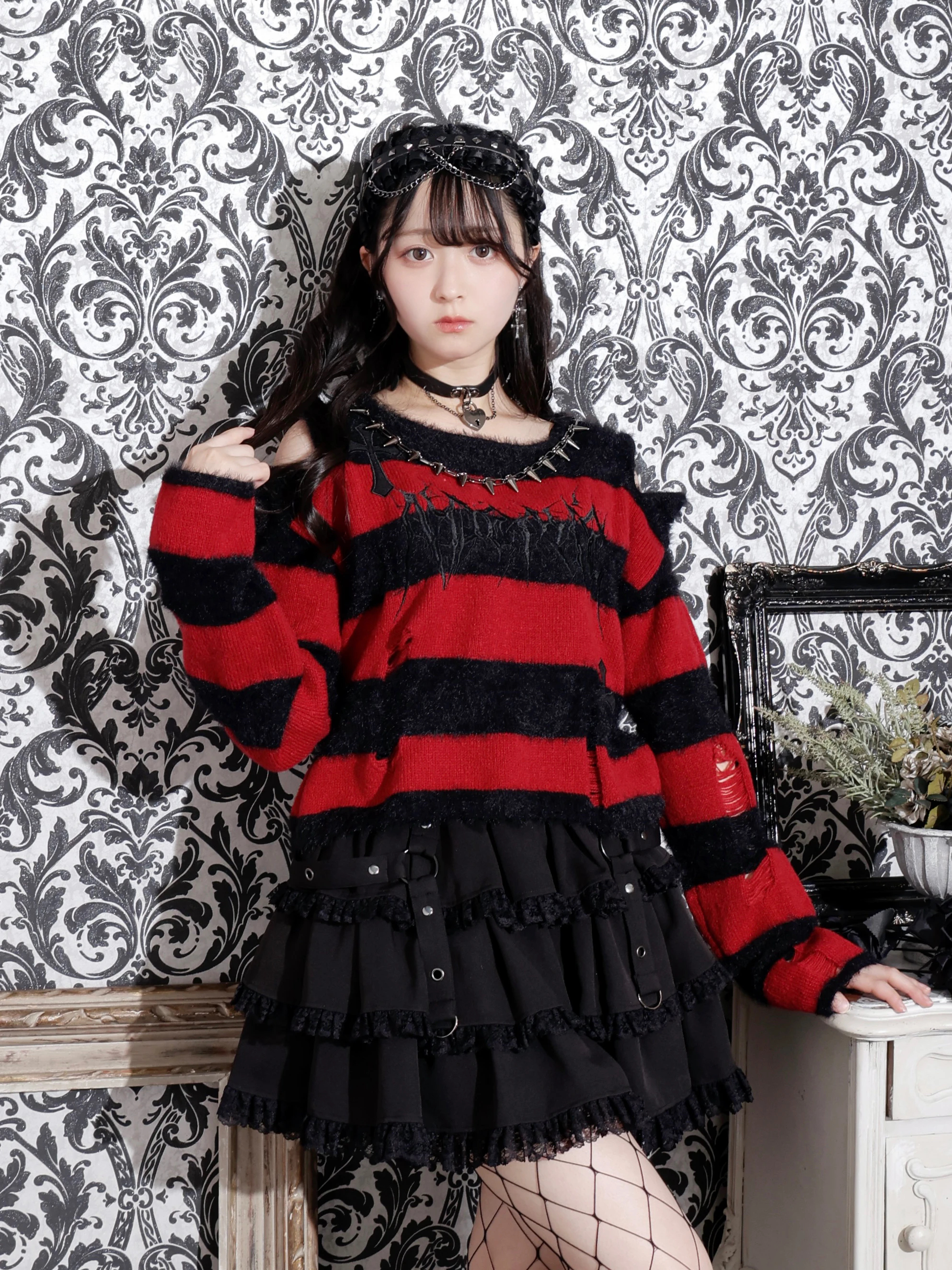 おしゃれ囚人ボーダーニット（ニット・セーター｜オフホワイト・赤・青